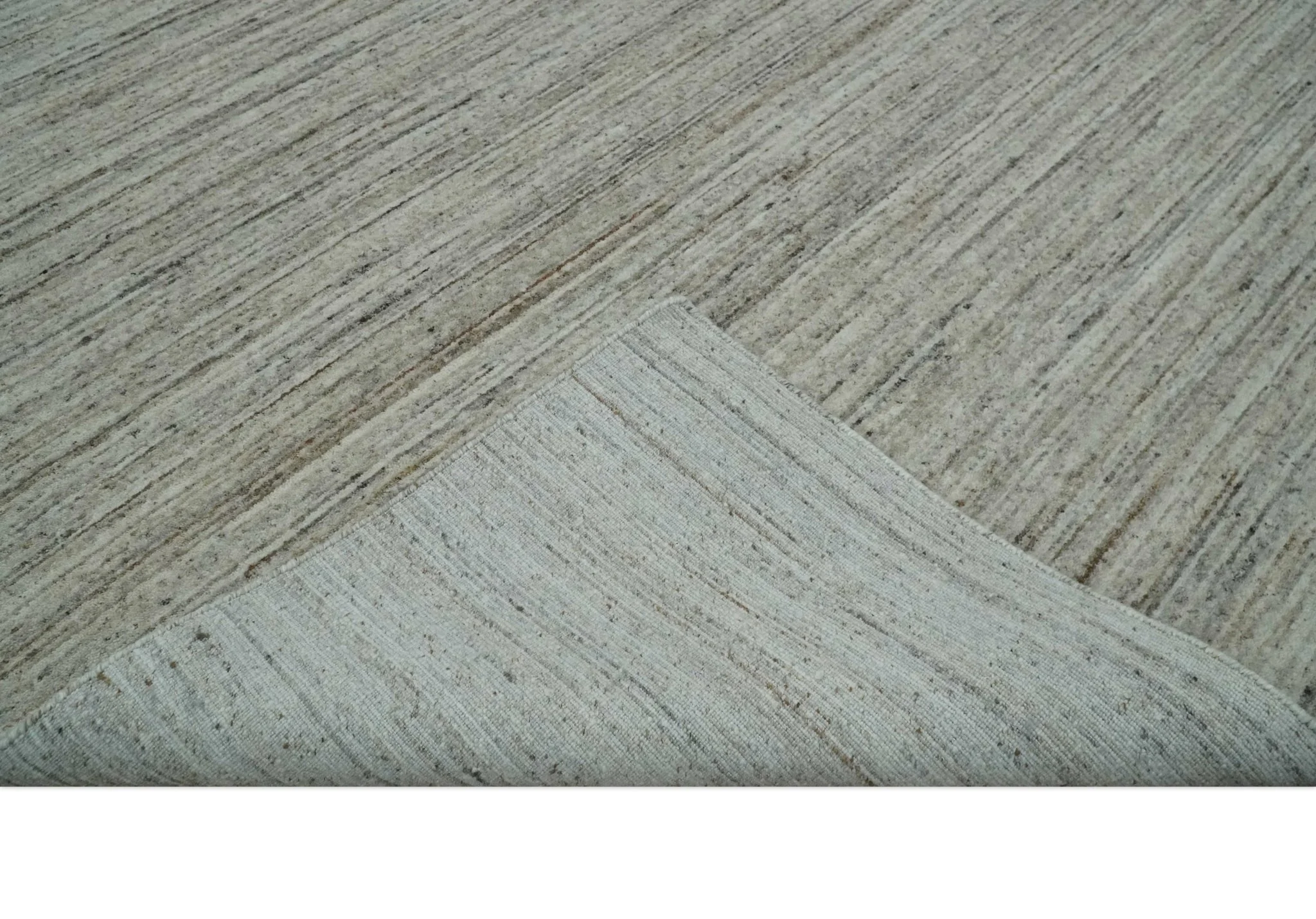Modern Solid Self Design Abstract Handloom Ivory, Silver and Brown 8x10 Contemporary Wool Area Rug | TRD10282810S - Image 7