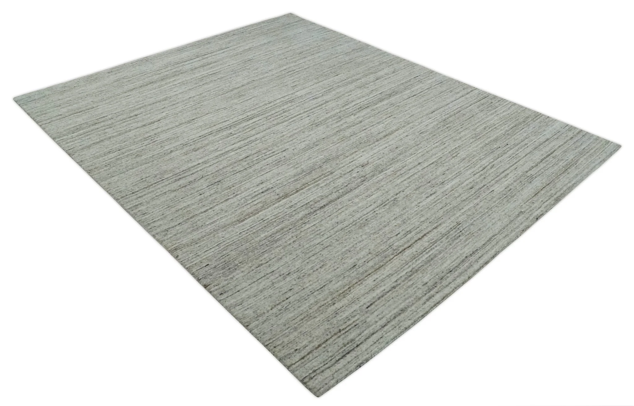 Modern Solid Self Design Abstract Handloom Ivory, Silver and Brown 8x10 Contemporary Wool Area Rug | TRD10282810S - Image 9