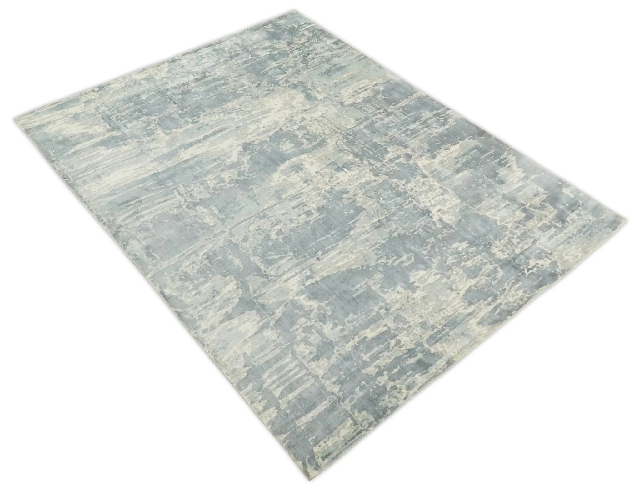 Modern Abstract Handmade 8x10 Beige and Gray Bamboo Silk Area Rug - Image 10