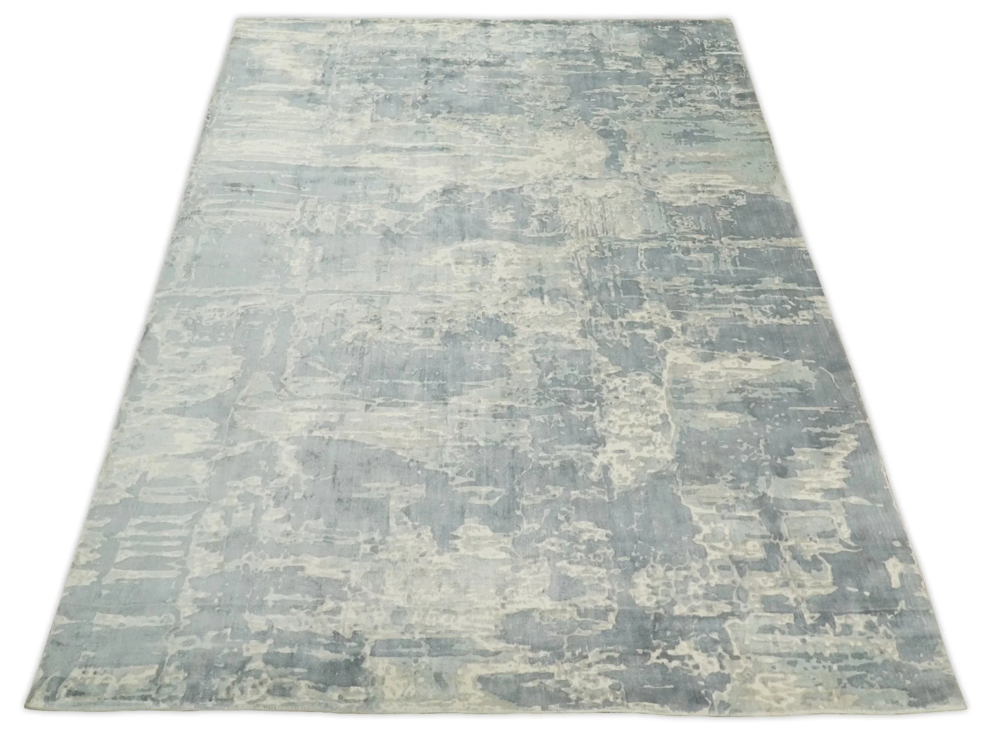Modern Abstract Handmade 8x10 Beige and Gray Bamboo Silk Area Rug - Image 11