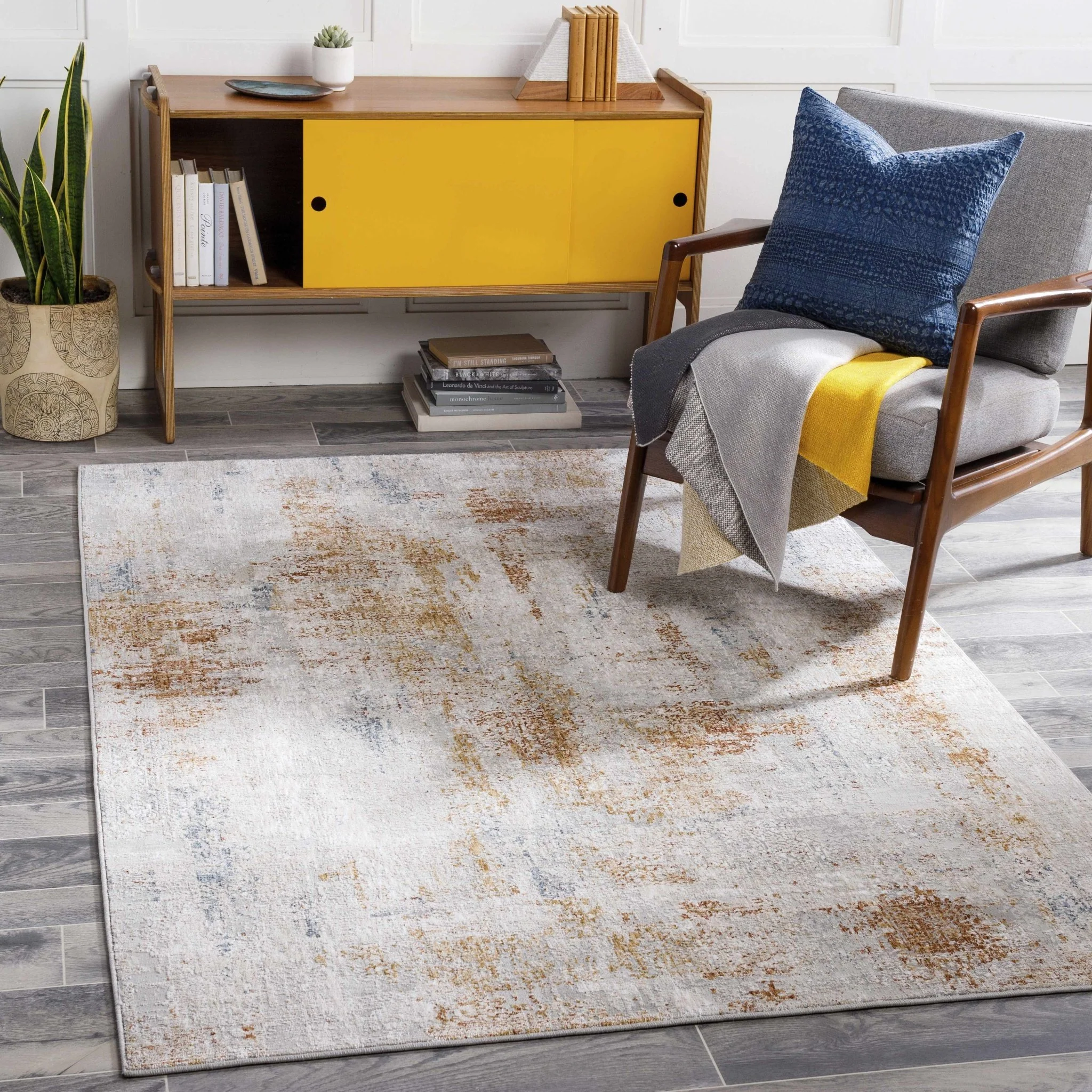 Modern Abstract Ivory And Beige Machine Woven Area Rug - Image 2