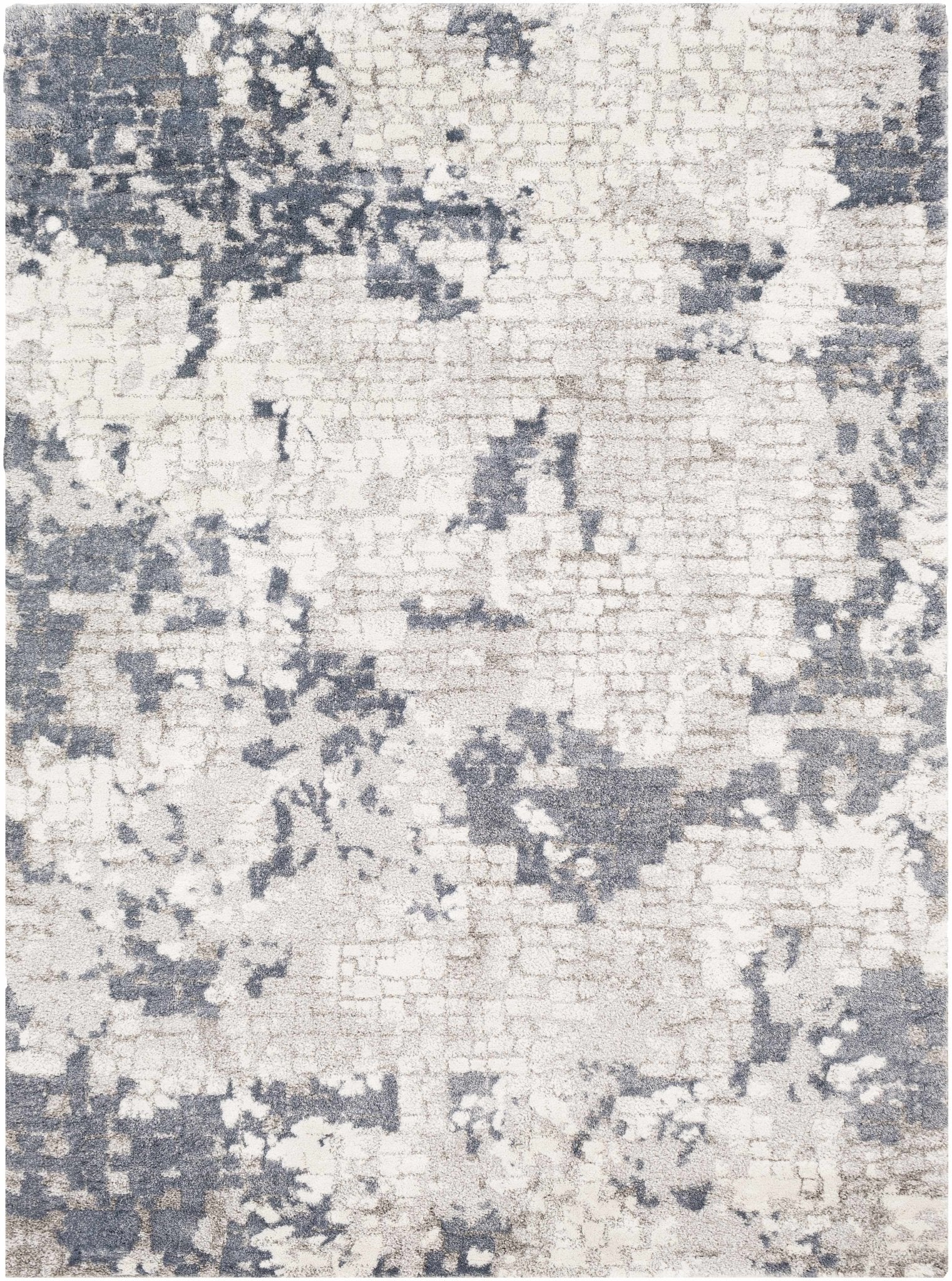 Modern Abstract Ivory and Charcoal Brick Design Multi Size Area Rug - Image 2