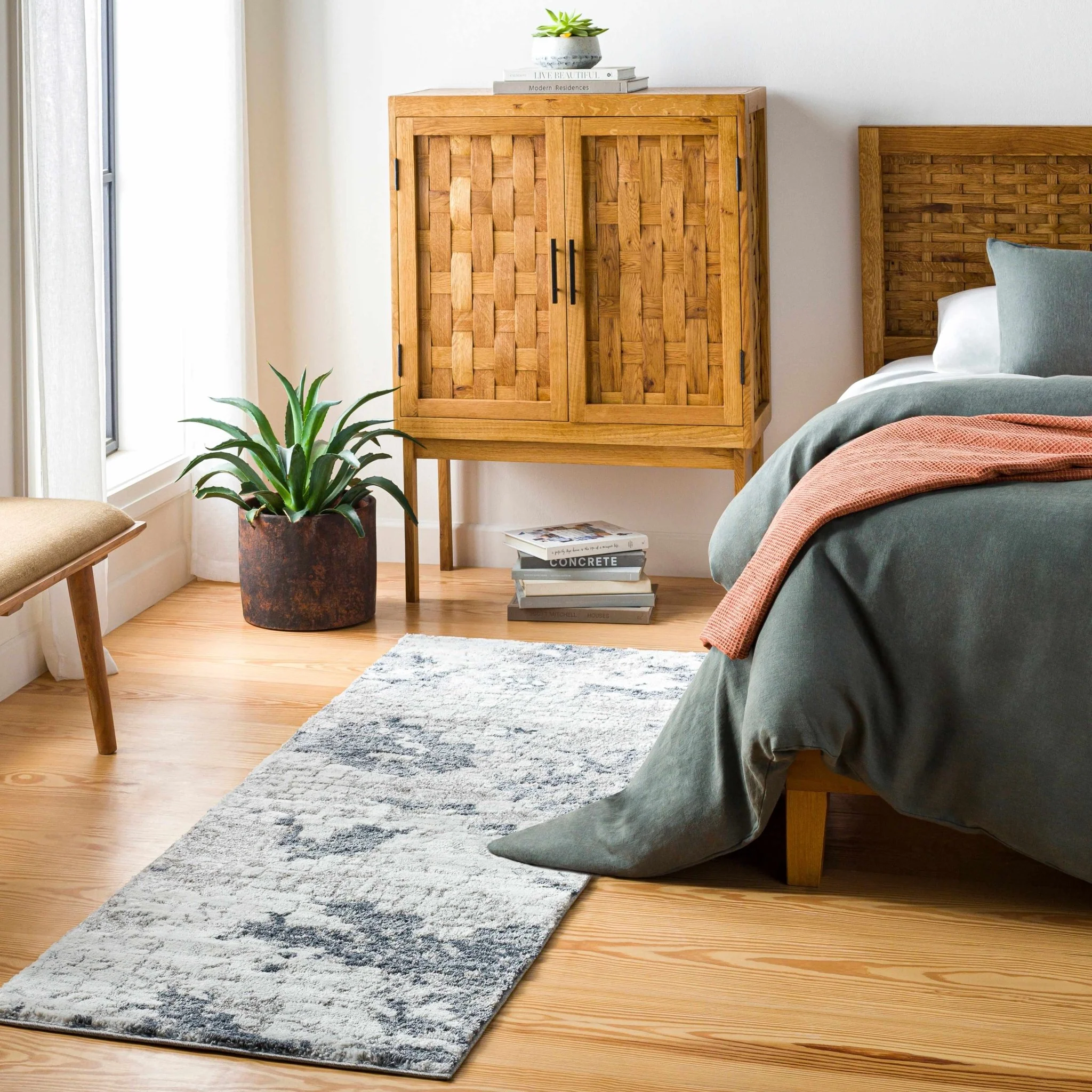 Modern Abstract Ivory and Charcoal Brick Design Multi Size Area Rug - Image 6