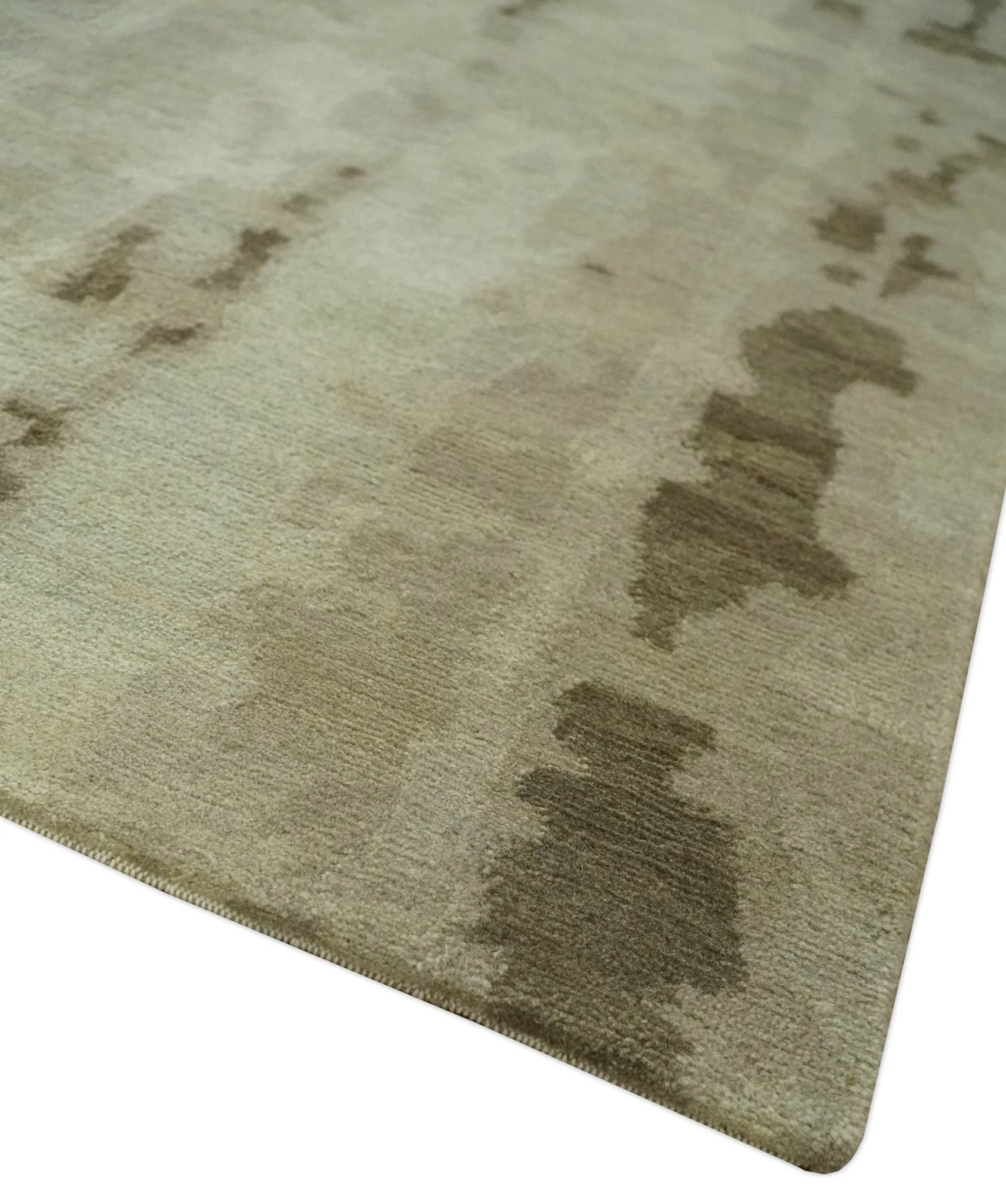 Modern Abstract Ivory, Olive and Beige Hand Knotted 6x9 wool and art silk Area Rug - Image 5