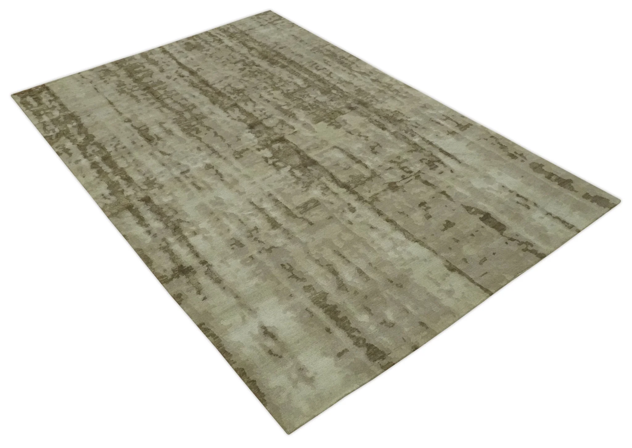 Modern Abstract Ivory, Olive and Beige Hand Knotted 6x9 wool and art silk Area Rug - Image 9