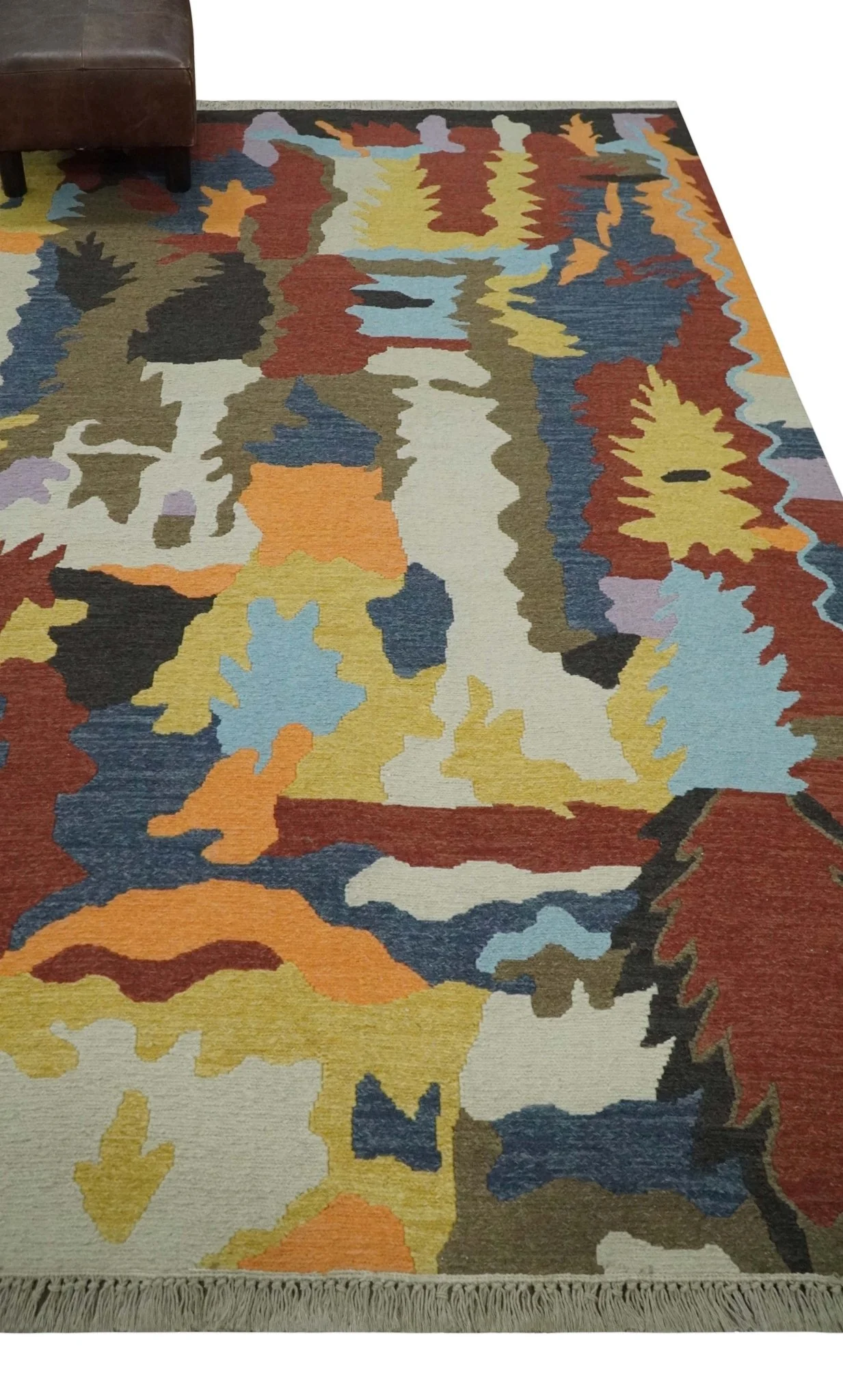 Modern Abstract Look Multi Color 5x8 Hand Woven Soumak Dhurrie Wool Area Rug - Image 3