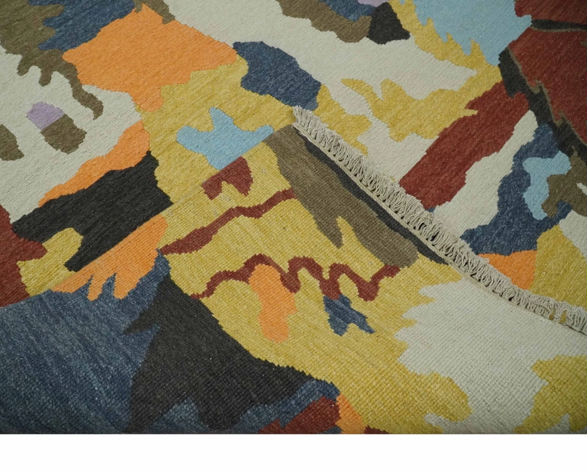 Modern Abstract Look Multi Color 5x8 Hand Woven Soumak Dhurrie Wool Area Rug - Image 7