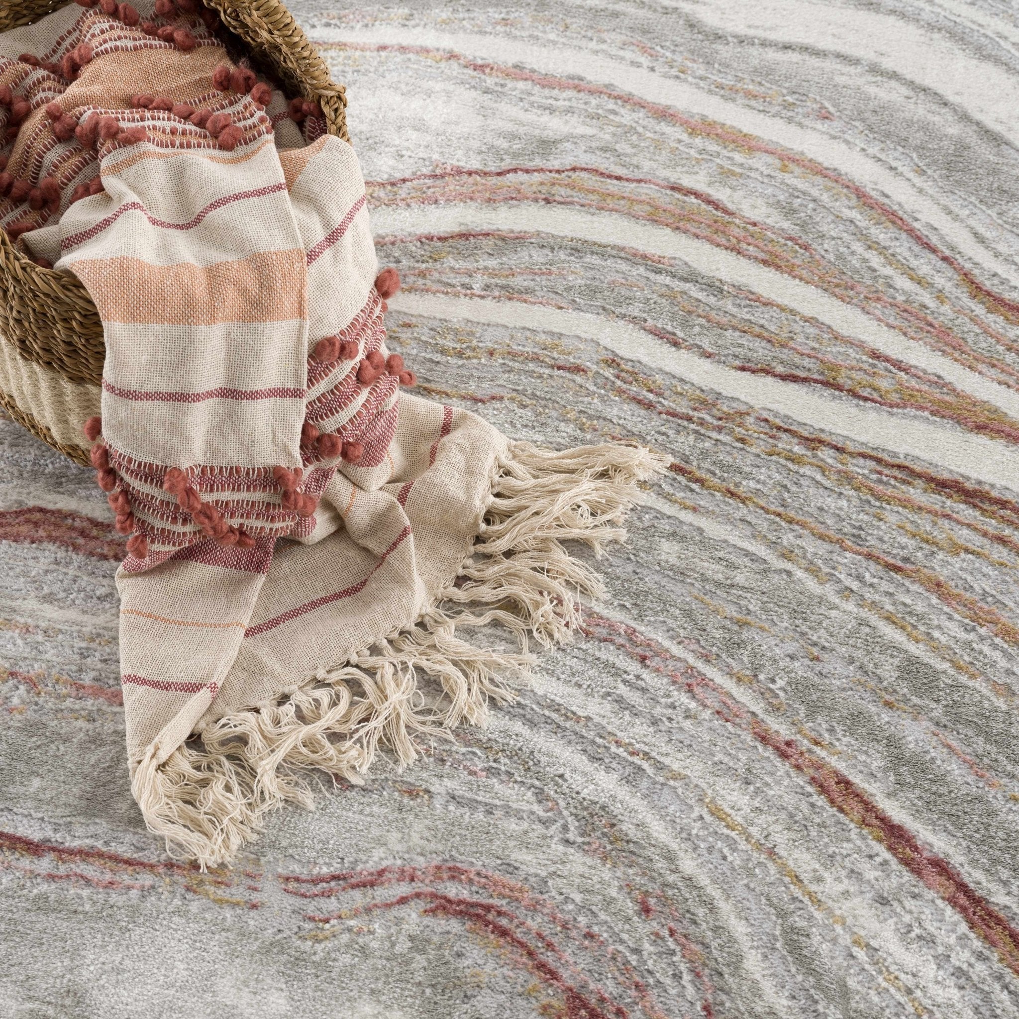 Modern Abstract Marble Design Gray, Ivory and Peach Area Rug - Image 11