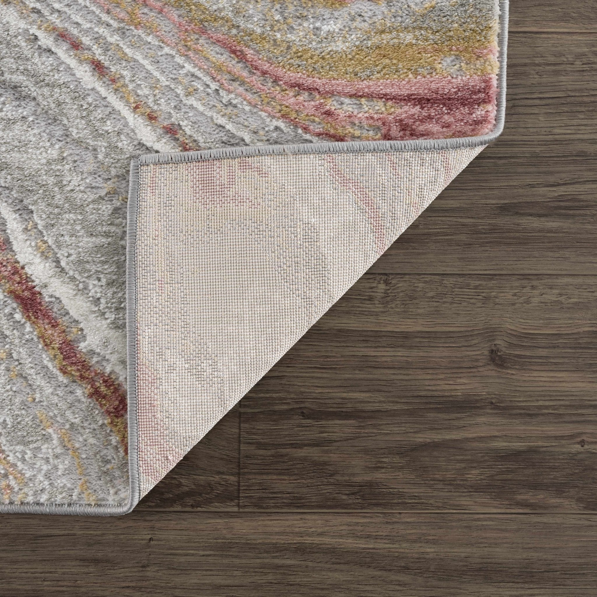 Modern Abstract Marble Design Gray, Ivory and Peach Area Rug - Image 5