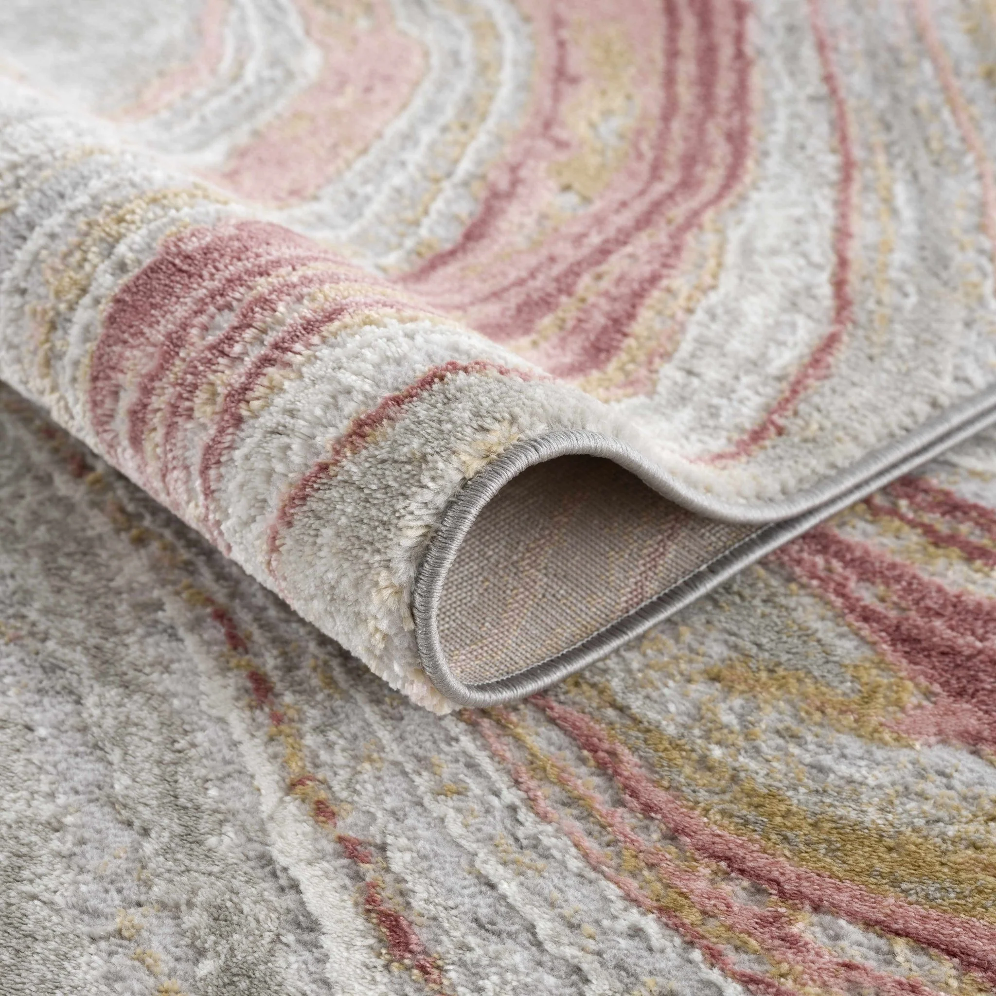 Modern Abstract Marble Design Gray, Ivory and Peach Area Rug - Image 6