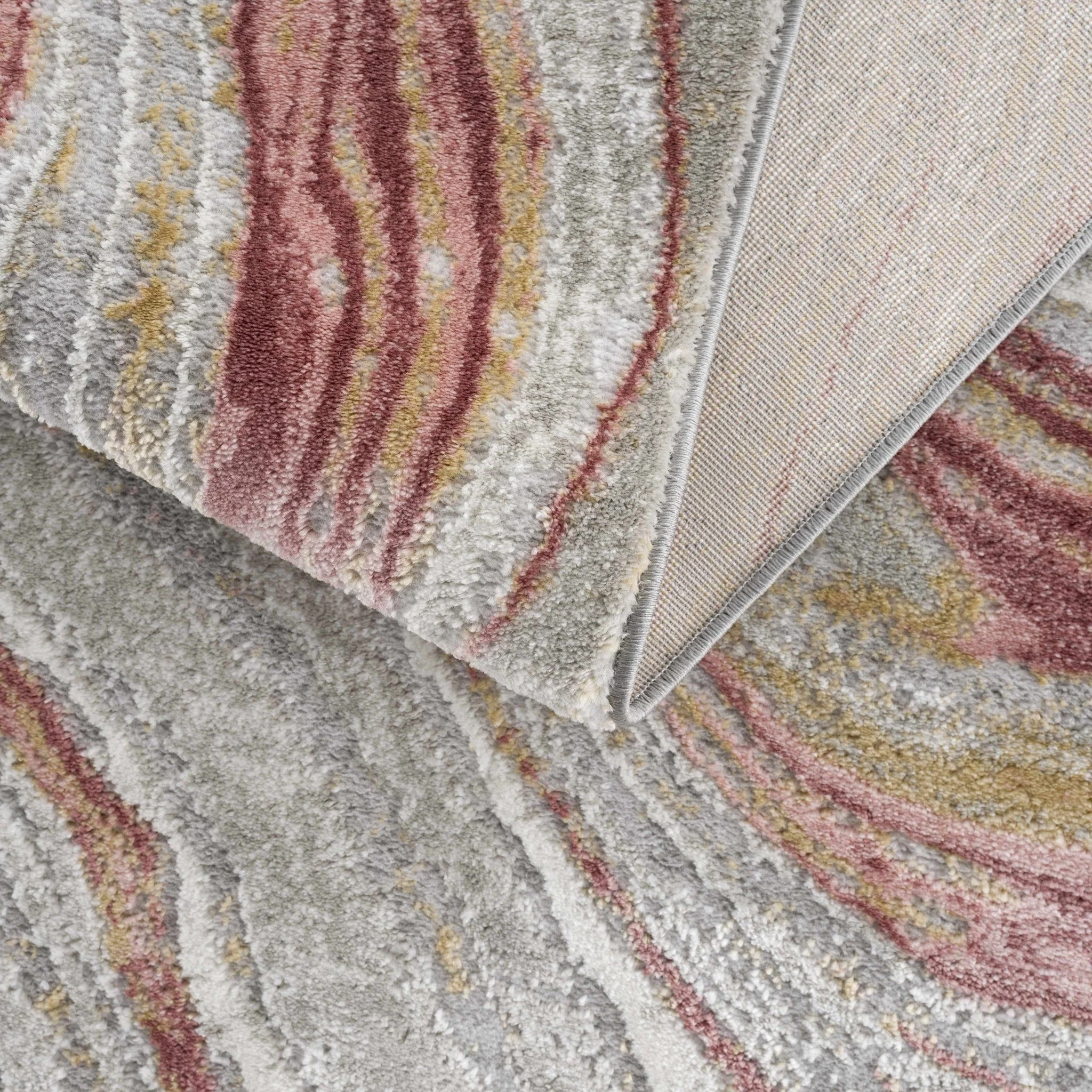 Modern Abstract Marble Design Gray, Ivory and Peach Area Rug - Image 7