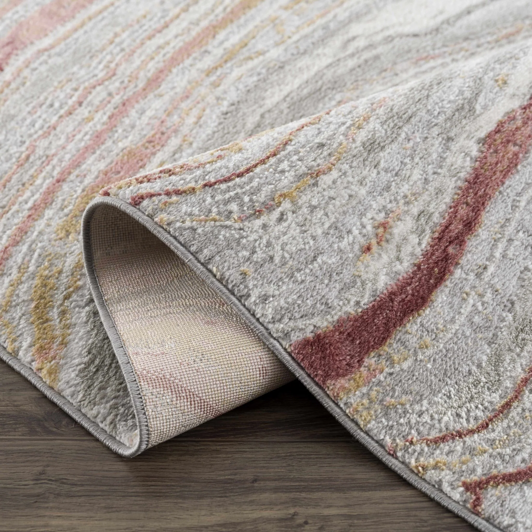Modern Abstract Marble Design Gray, Ivory and Peach Area Rug - Image 8