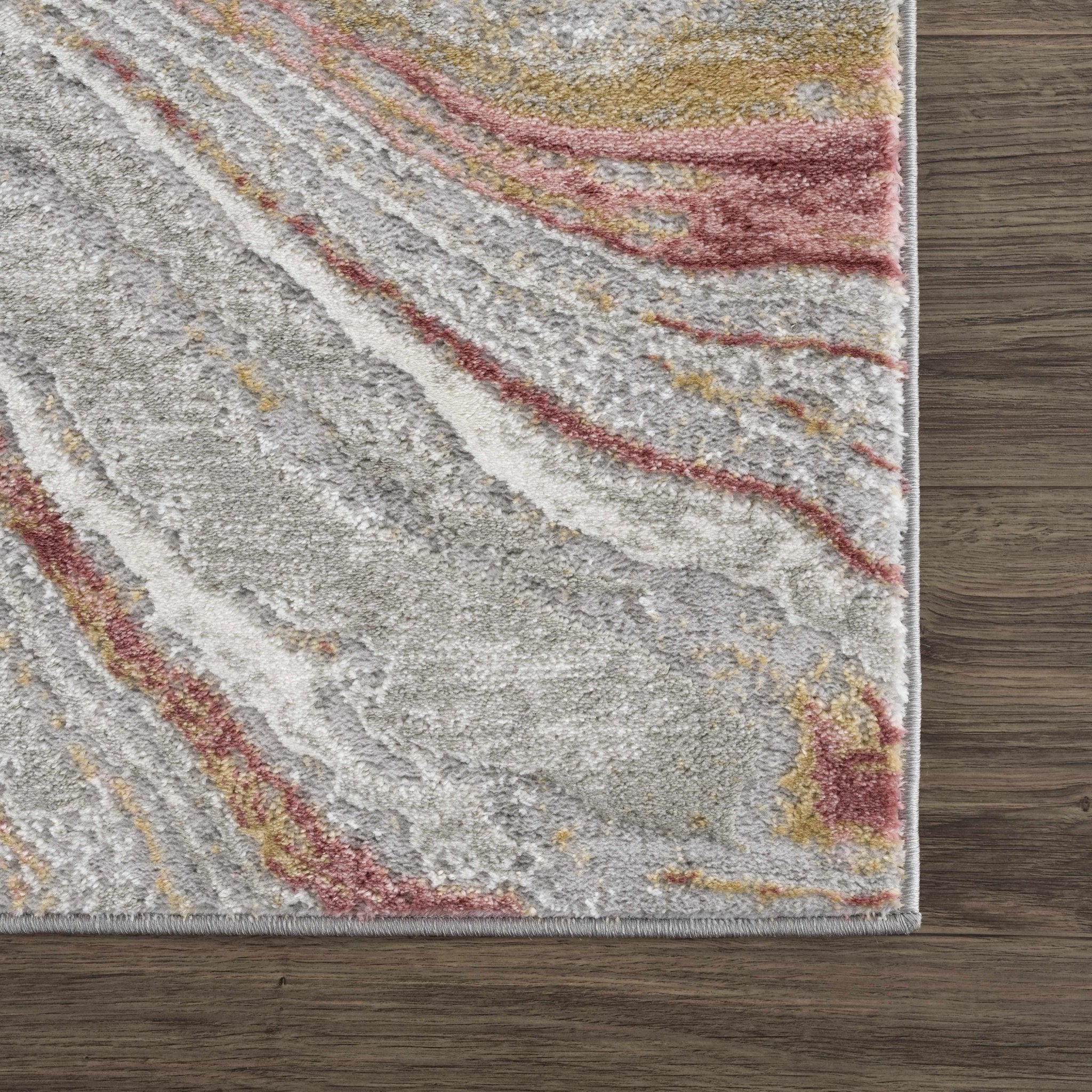 Modern Abstract Marble Design Gray, Ivory and Peach Area Rug - Image 9