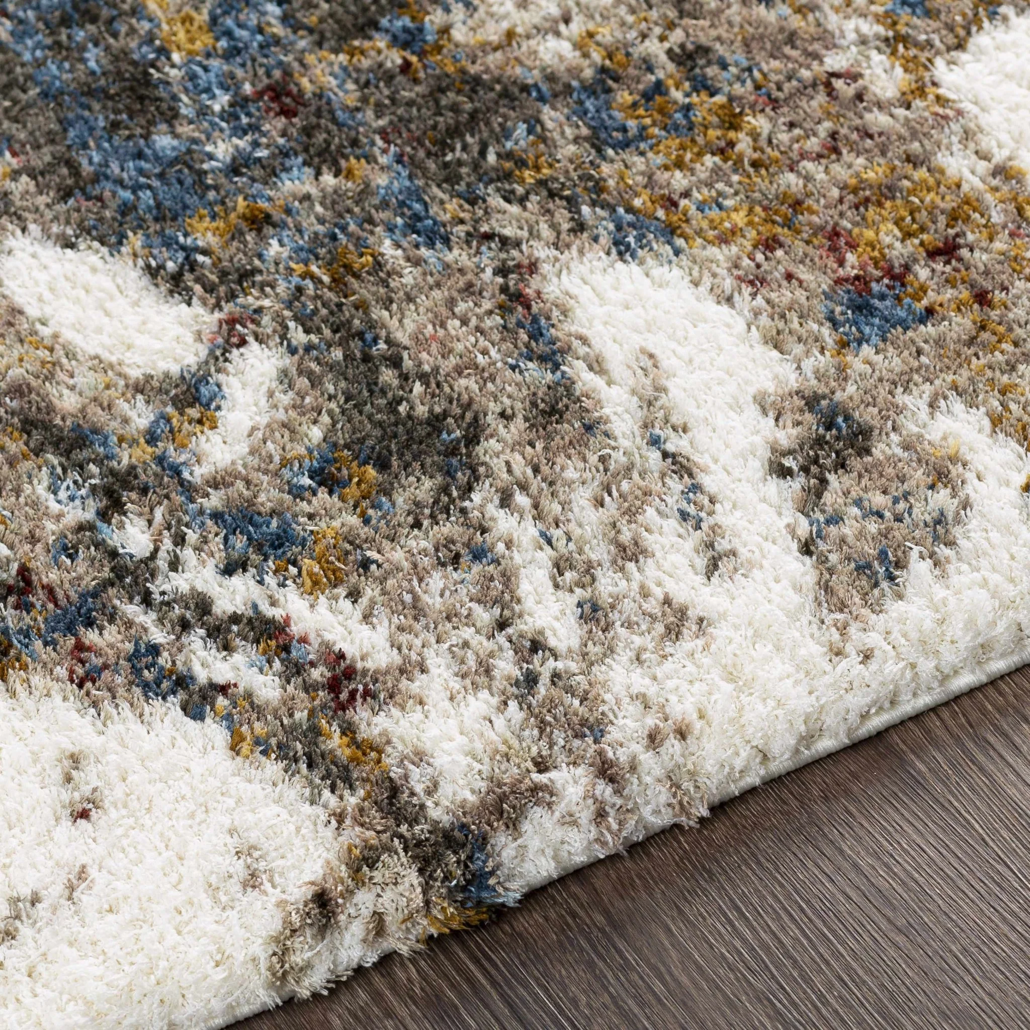 Modern Abstract Marble Design Ivory, Blue and Brown Moroccan Style Area rug - Image 4