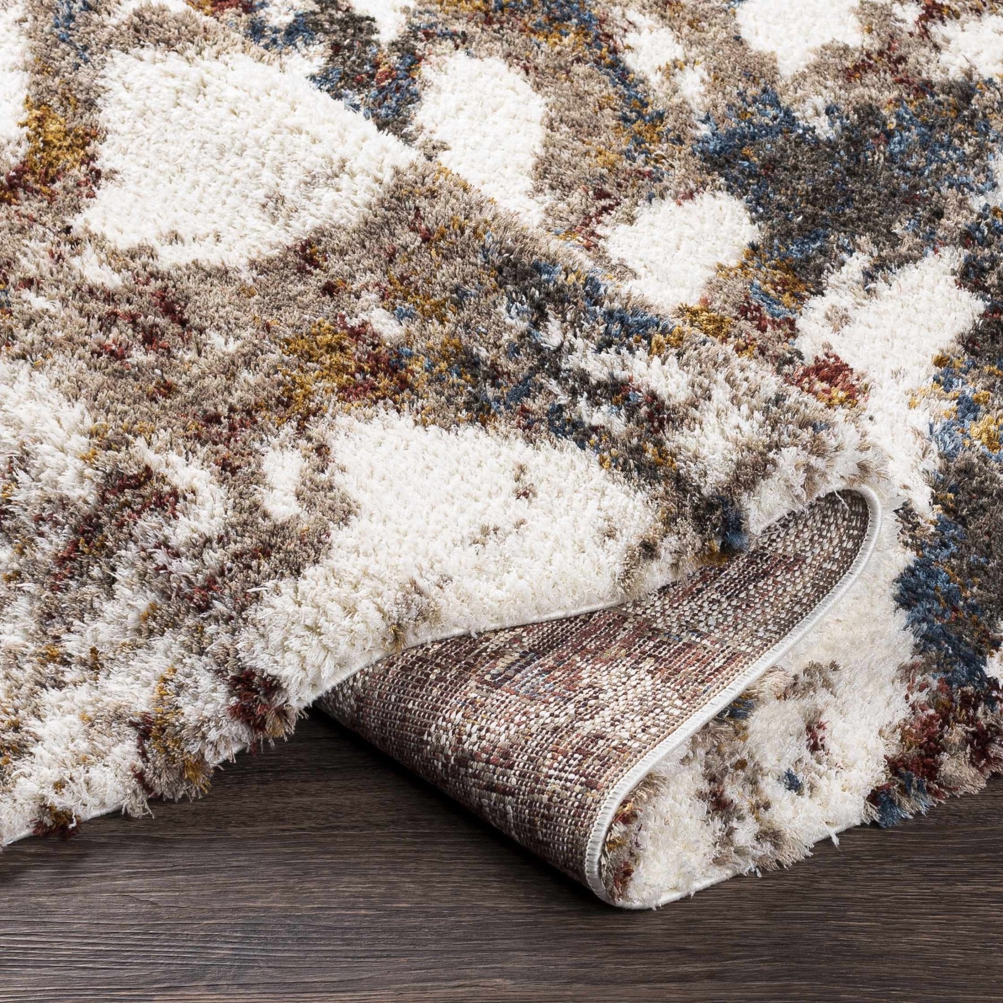 Modern Abstract Marble Design Ivory, Blue and Brown Moroccan Style Area rug - Image 5