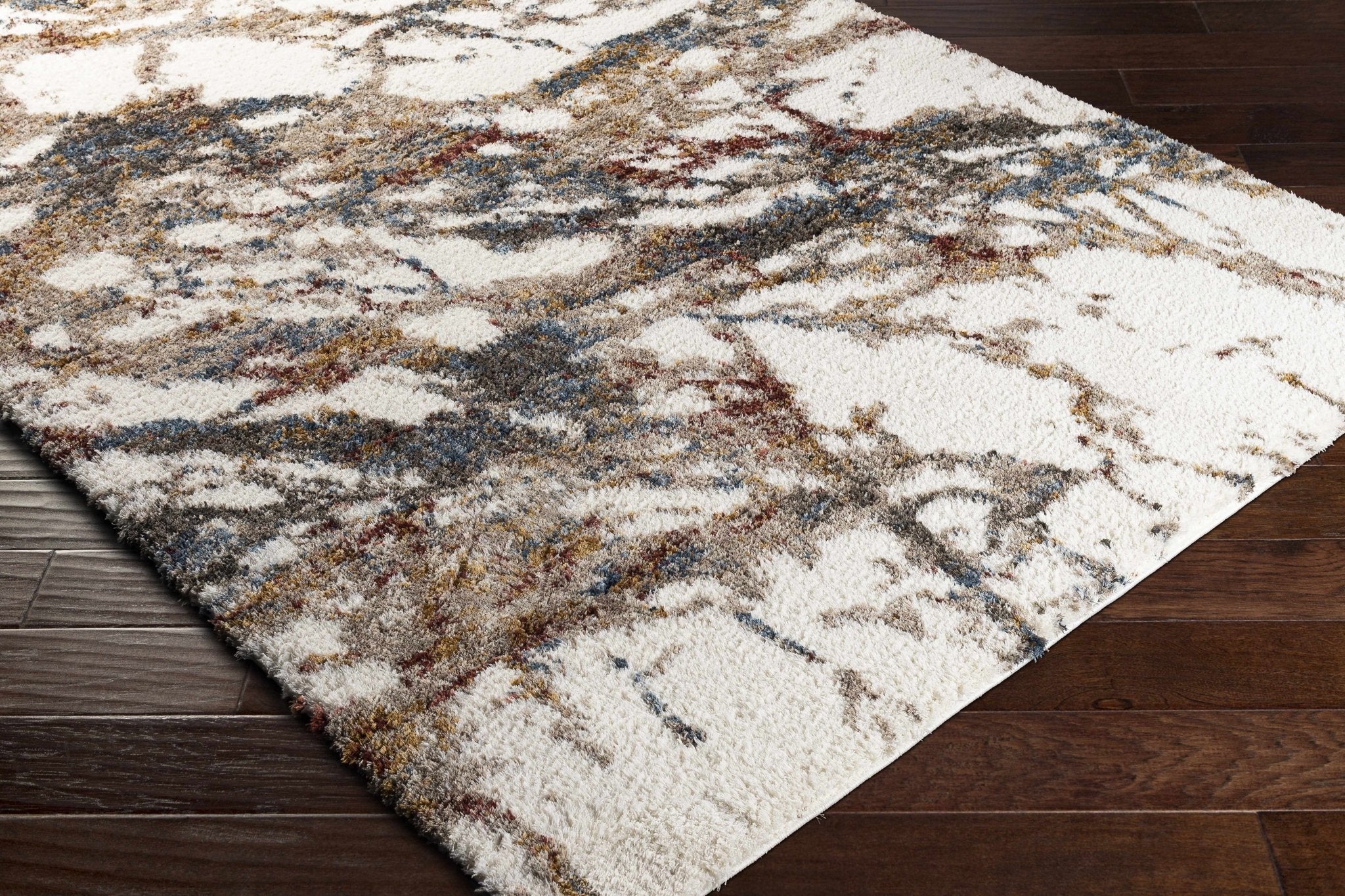 Modern Abstract Marble Design Ivory, Blue and Brown Moroccan Style Area rug - Image 6