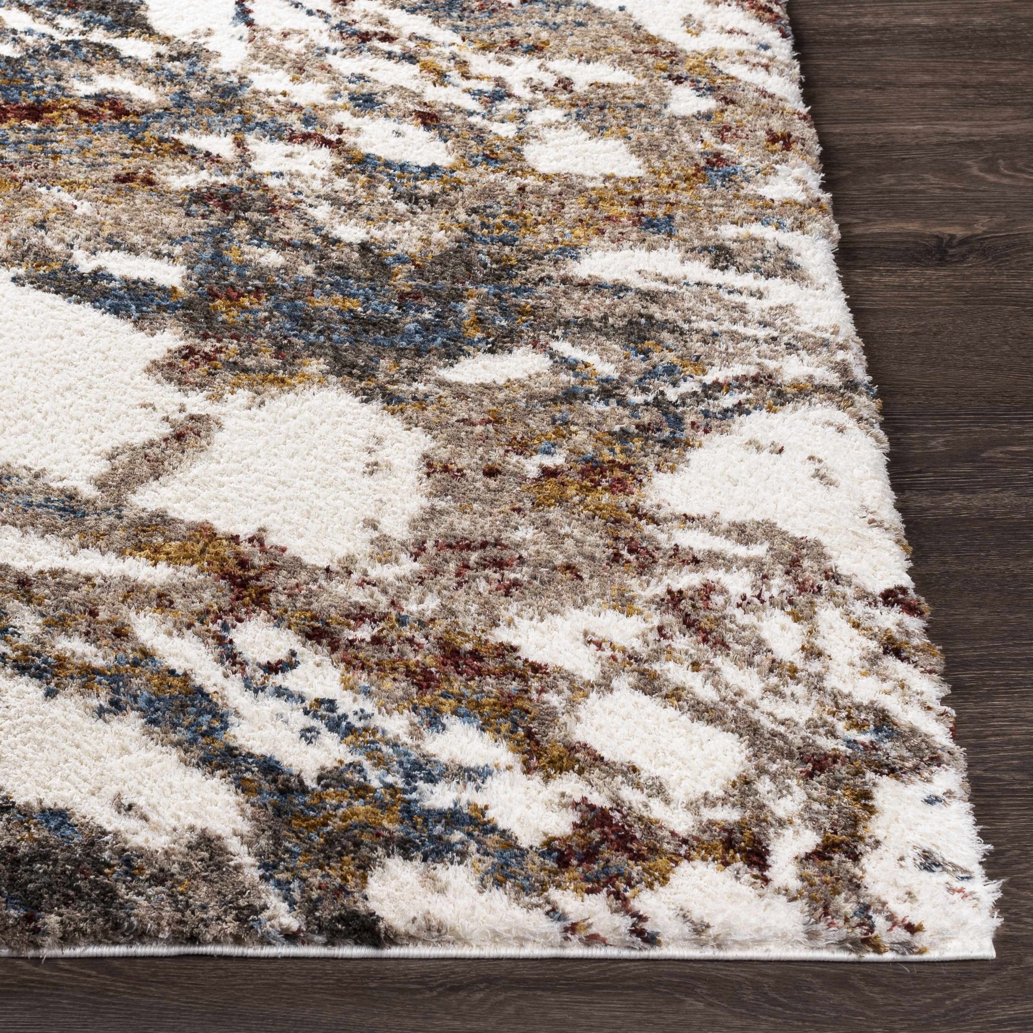 Modern Abstract Marble Design Ivory, Blue and Brown Moroccan Style Area rug - Image 7