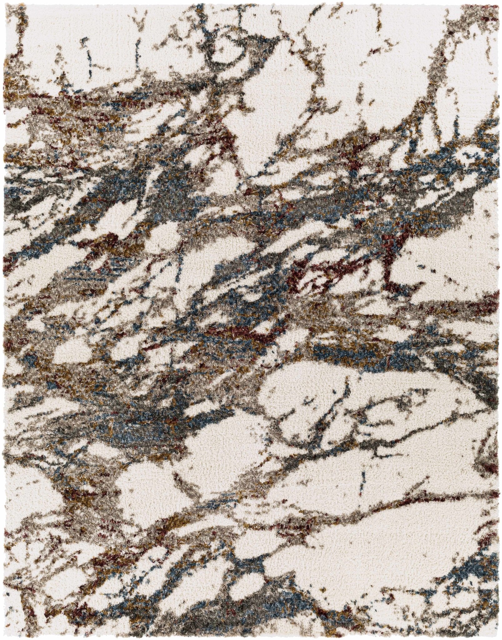 Modern Abstract Marble Design Ivory, Blue and Brown Moroccan Style Area rug - Image 8