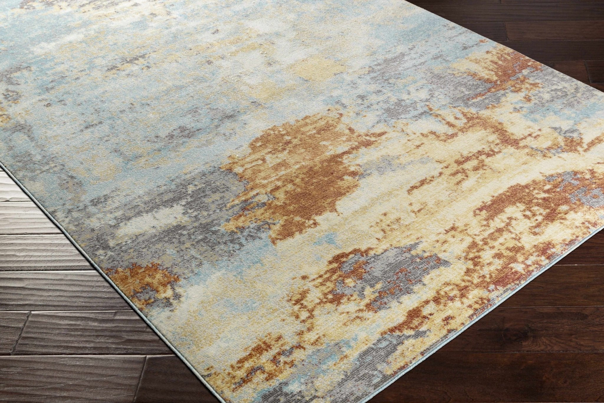 Modern Abstract Mecosta Blue And Rust Machine Woven Outdoor Area Rug - Image 4
