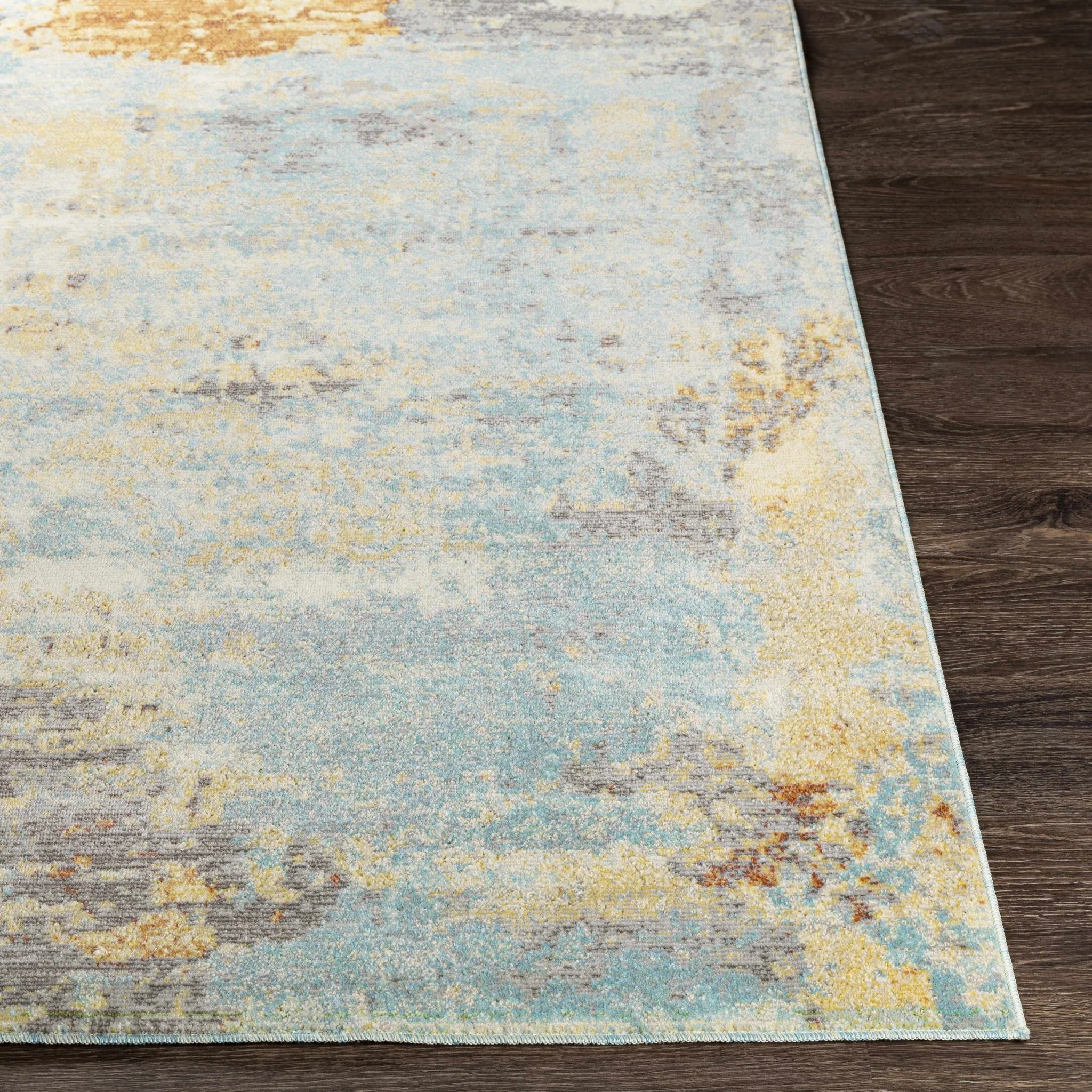 Modern Abstract Mecosta Blue And Rust Machine Woven Outdoor Area Rug - Image 5