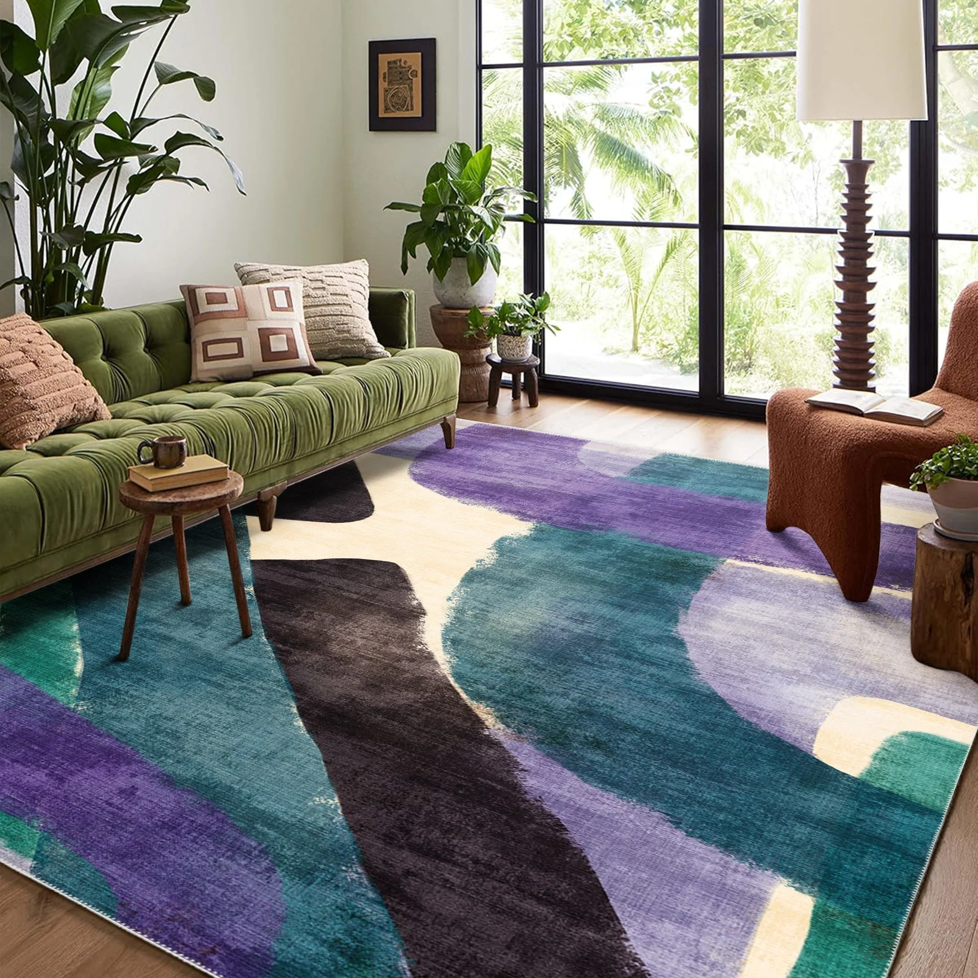 Modern Abstract Multicolor Machine Washable Cotton Area Rug - Image 2