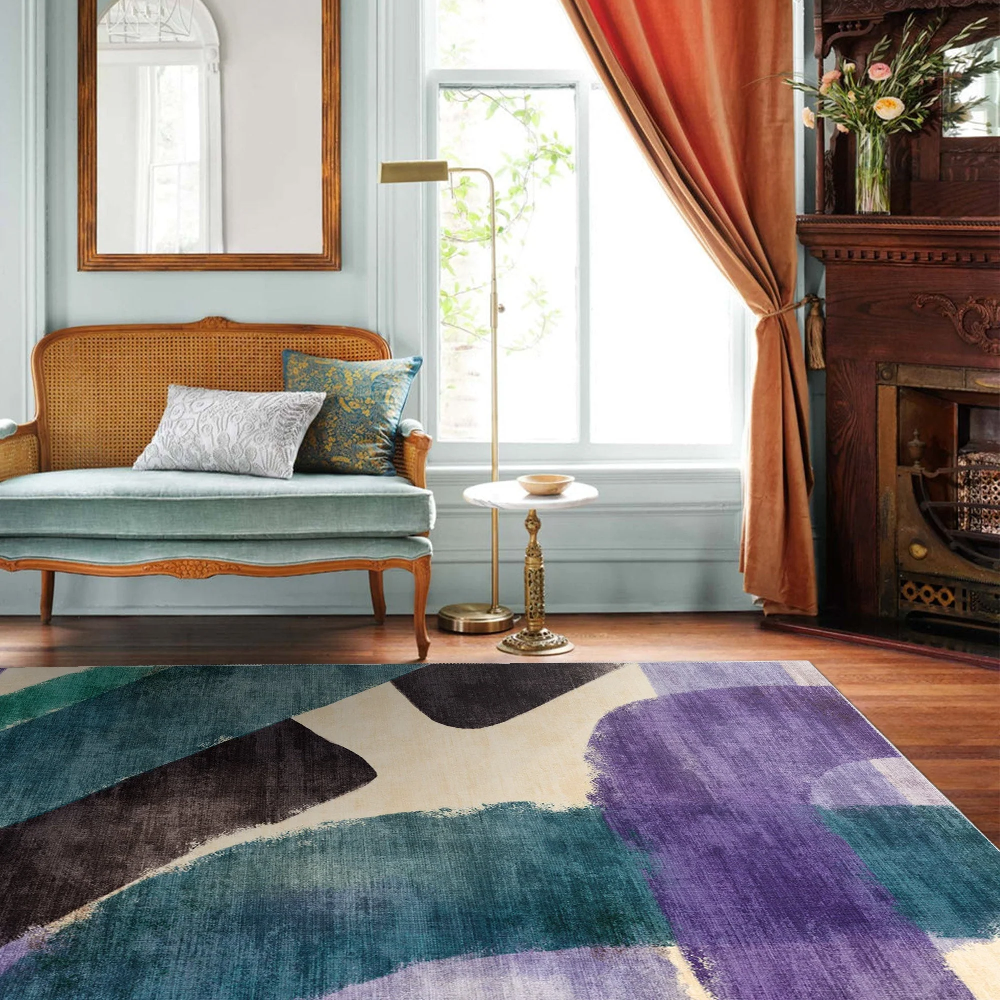Modern Abstract Multicolor Machine Washable Cotton Area Rug - Image 4