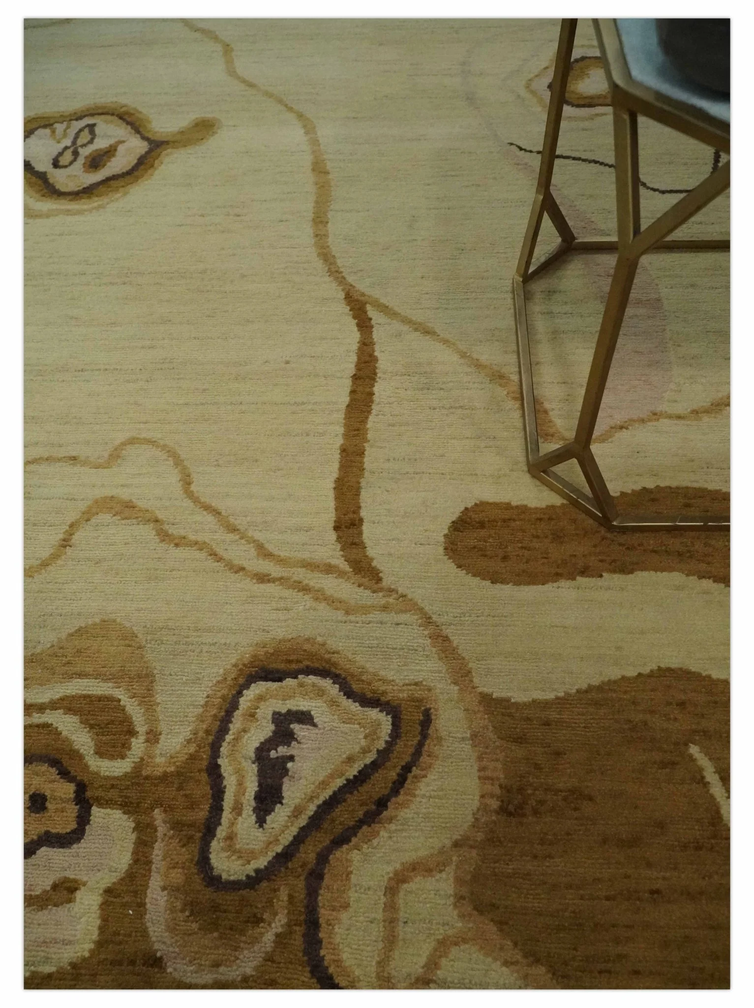 Modern abstract Olive and Brown Hand Knotted 5x8 Wool Area Rug - Image 2