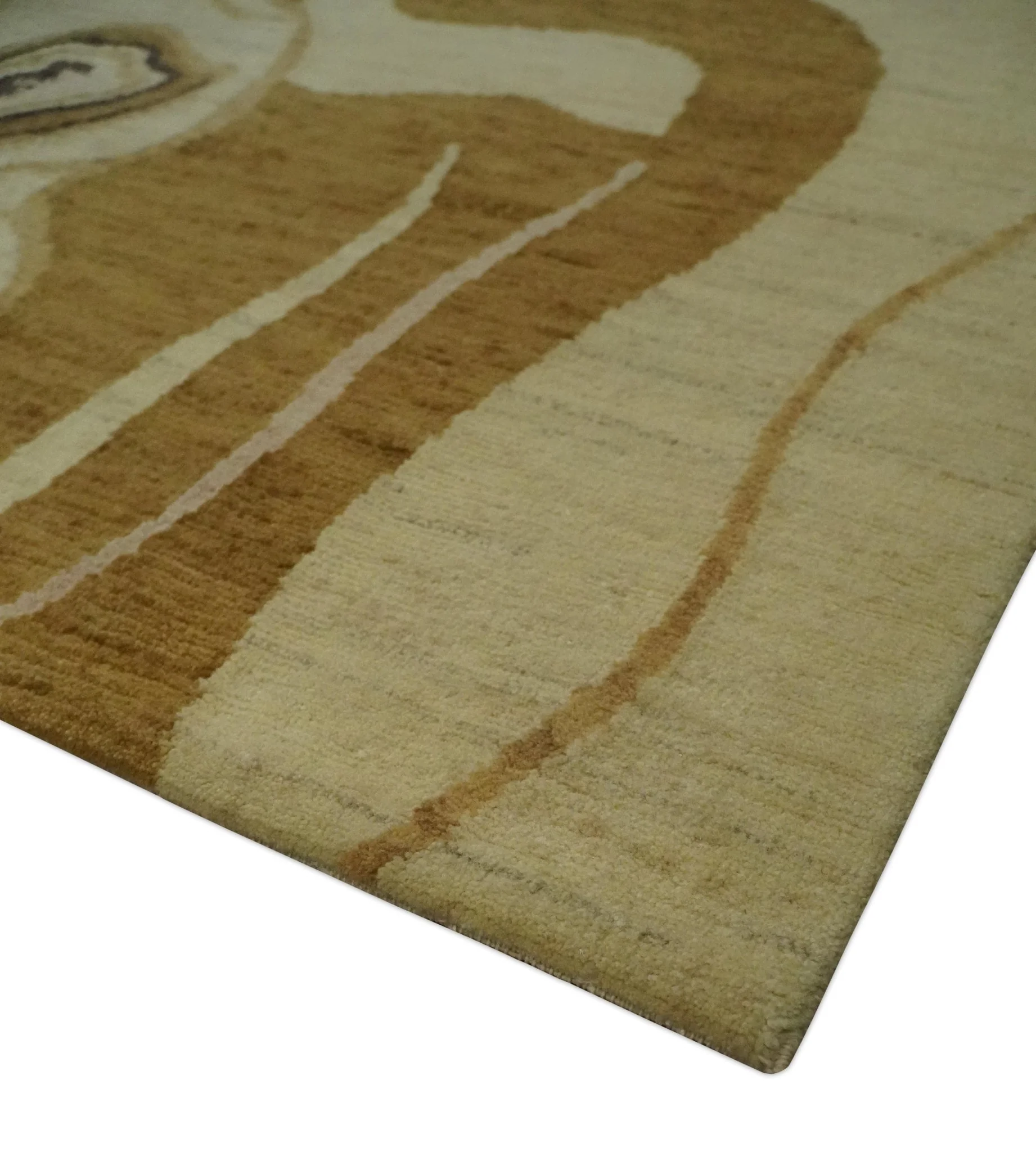 Modern abstract Olive and Brown Hand Knotted 5x8 Wool Area Rug - Image 5