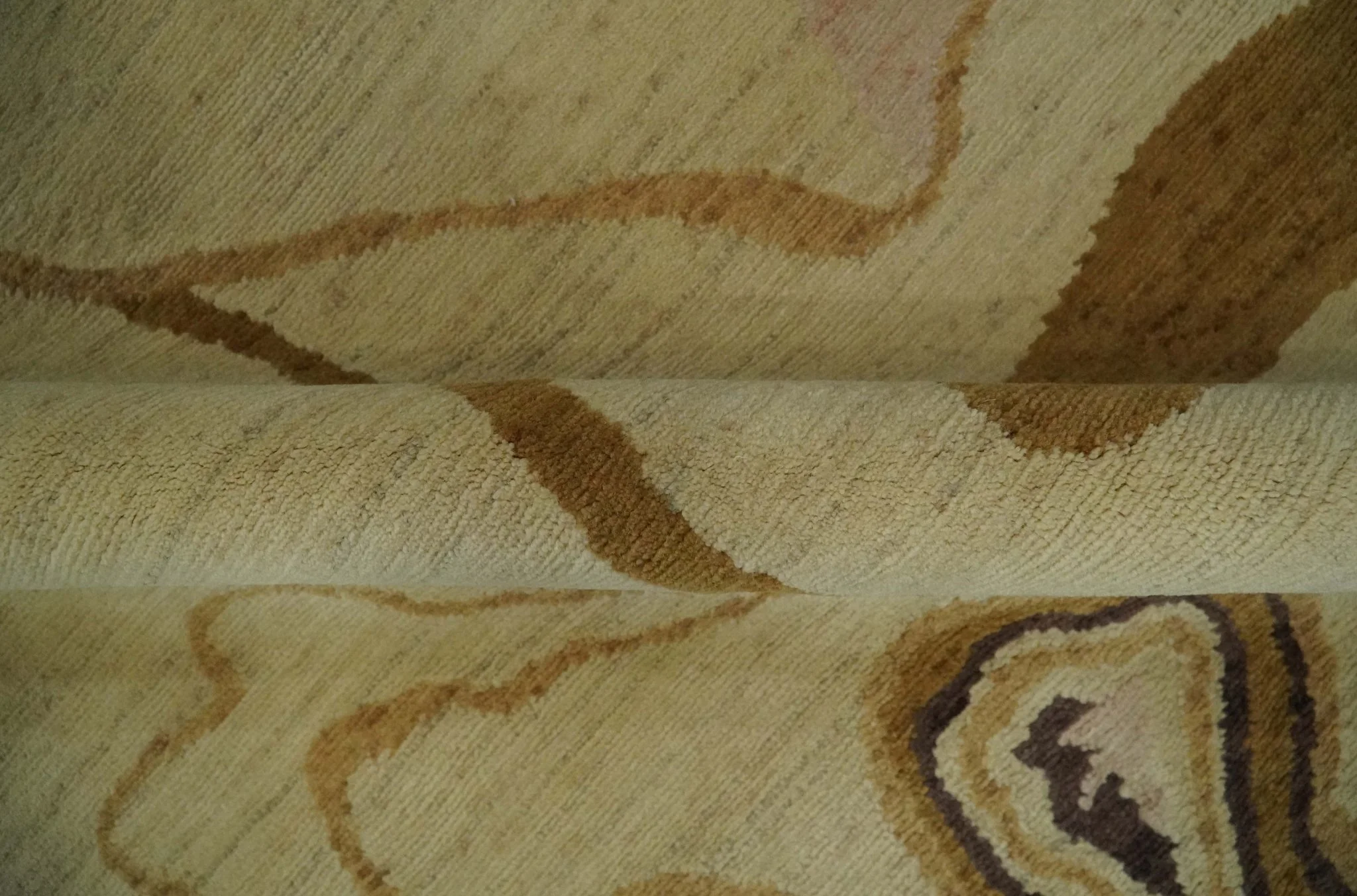 Modern abstract Olive and Brown Hand Knotted 5x8 Wool Area Rug - Image 6