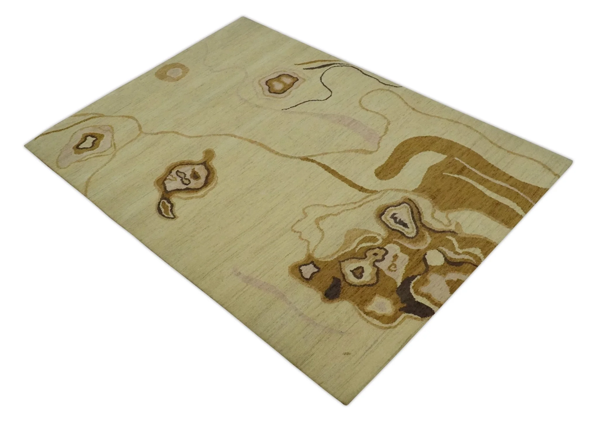 Modern abstract Olive and Brown Hand Knotted 5x8 Wool Area Rug - Image 9