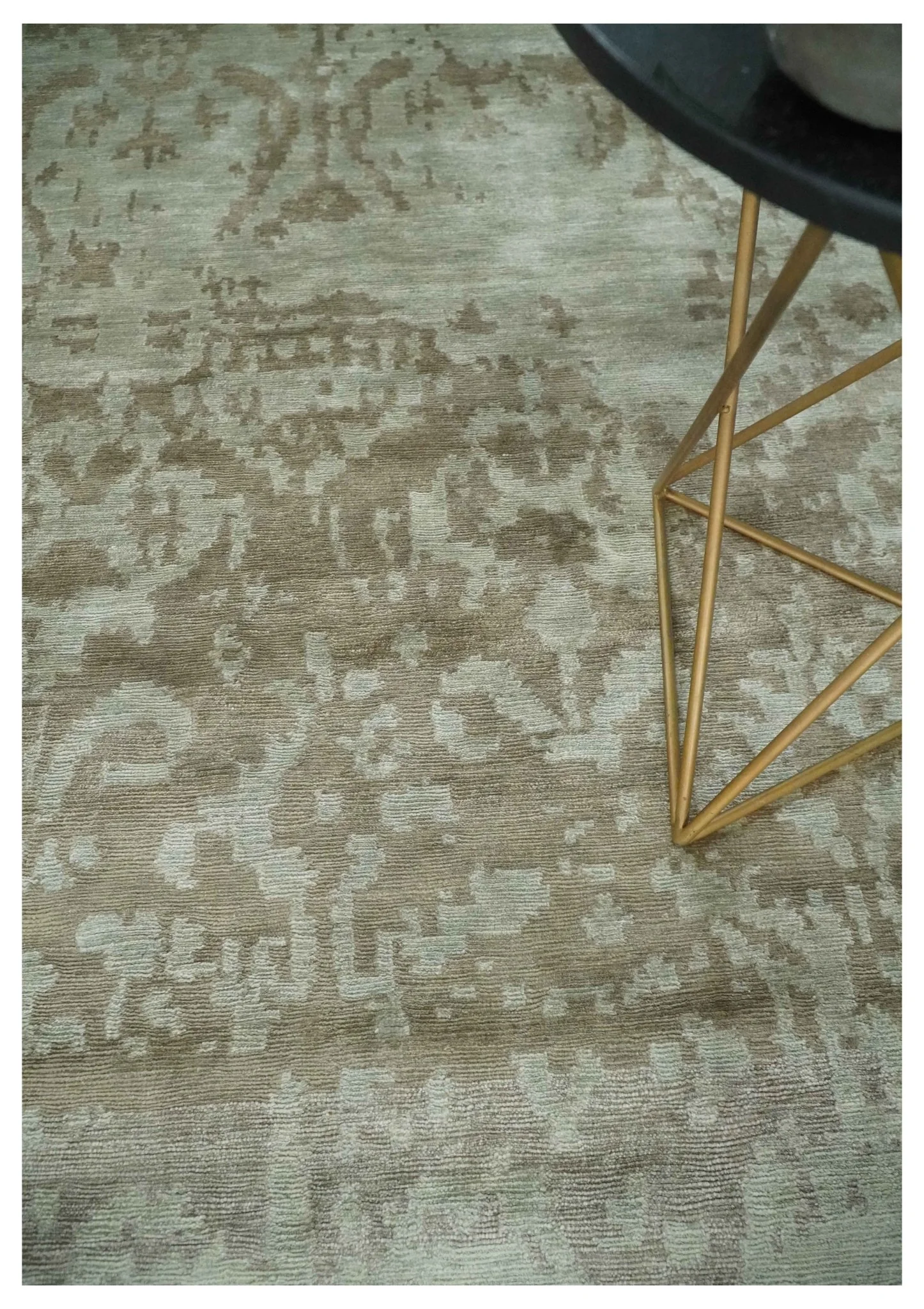Soft and Cozy Modern Abstract Olive and Silver Hand knotted Bamboo Silk Area Rug - Image 2