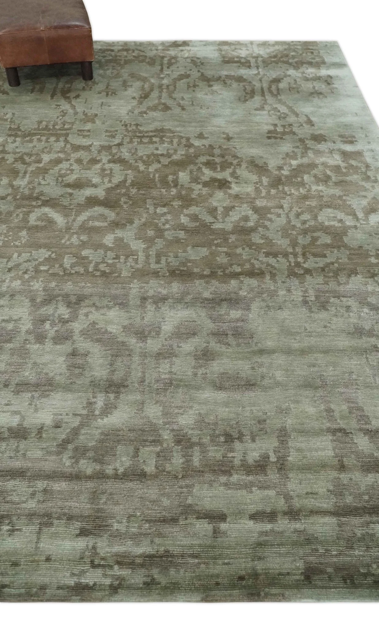 Soft and Cozy Modern Abstract Olive and Silver Hand knotted Bamboo Silk Area Rug - Image 3
