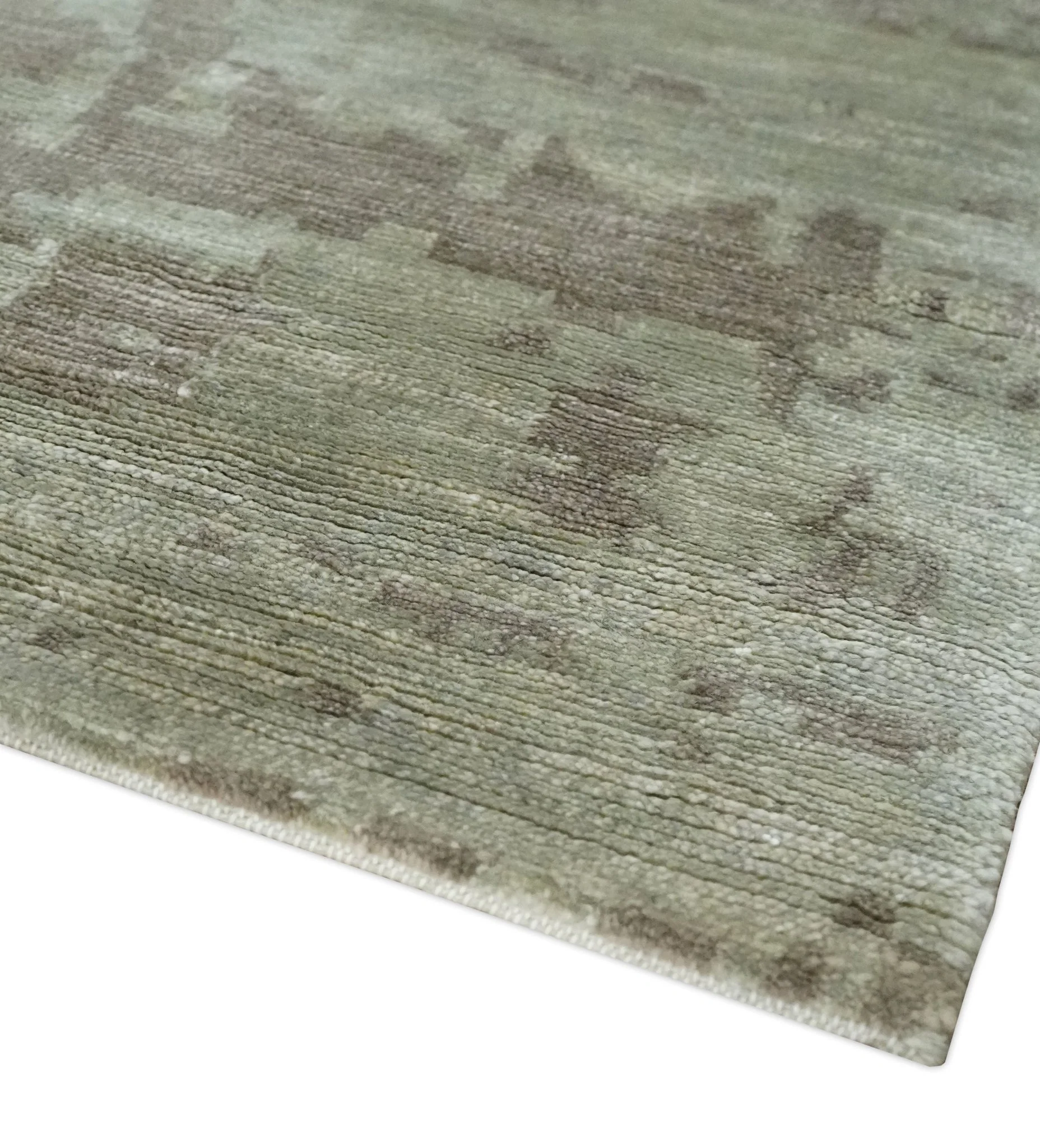 Soft and Cozy Modern Abstract Olive and Silver Hand knotted Bamboo Silk Area Rug - Image 5
