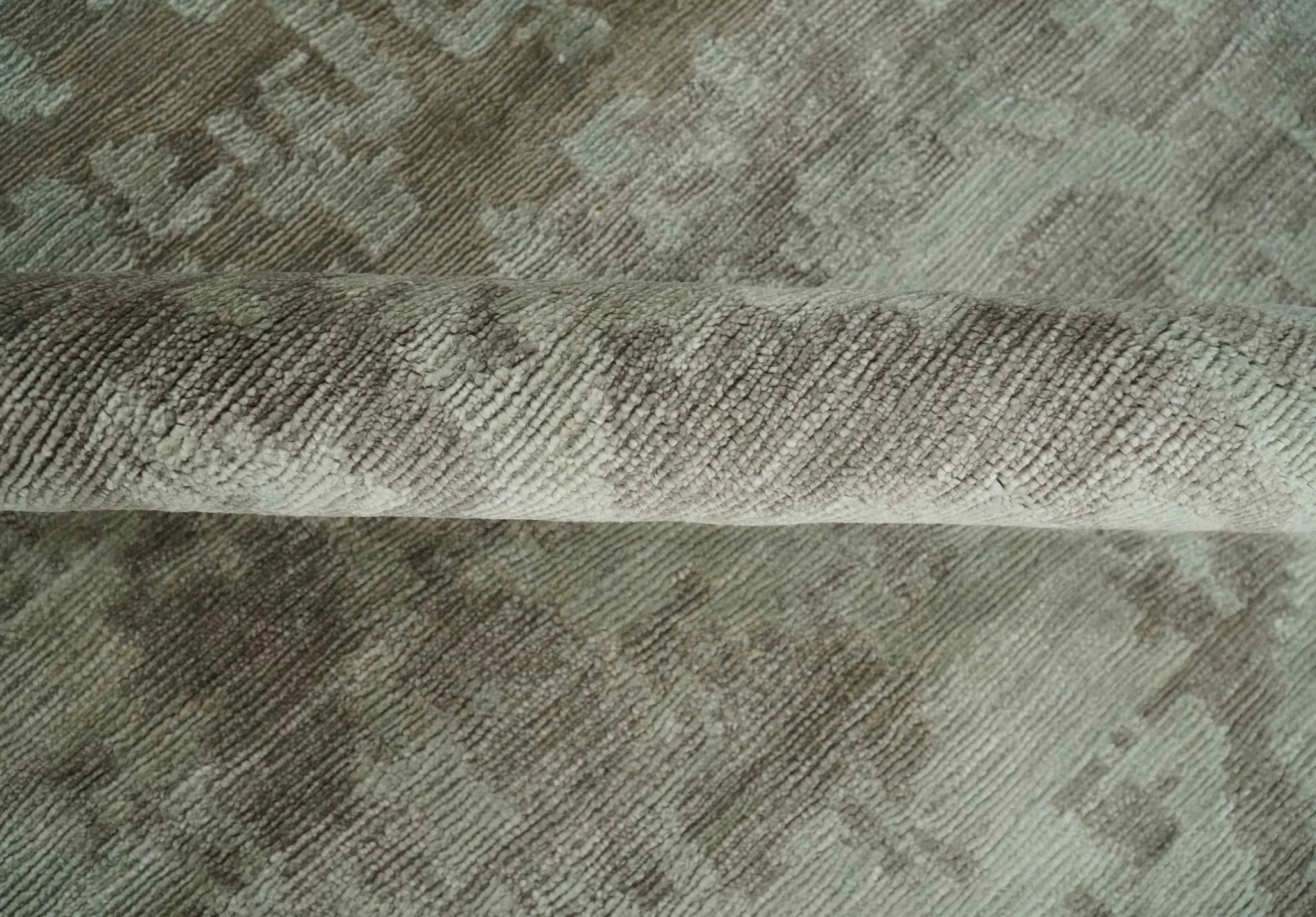 Soft and Cozy Modern Abstract Olive and Silver Hand knotted Bamboo Silk Area Rug - Image 6