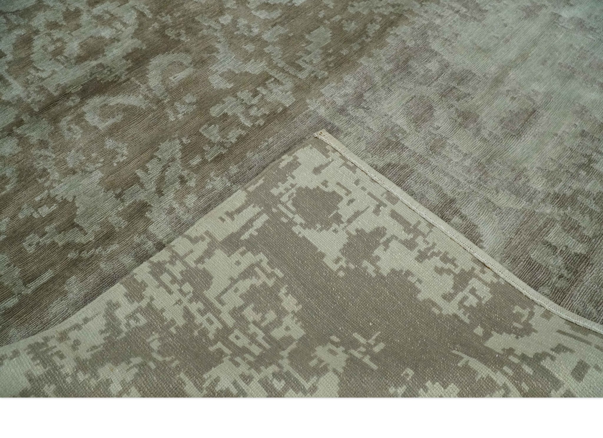 Soft and Cozy Modern Abstract Olive and Silver Hand knotted Bamboo Silk Area Rug - Image 7