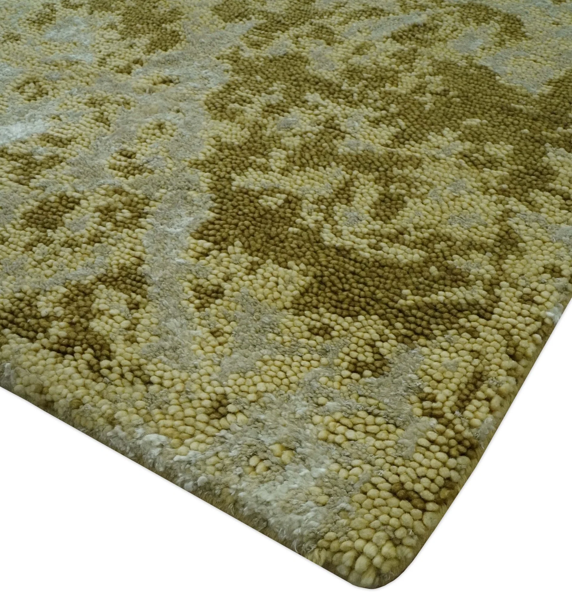 Modern Abstract Shades of Olive and Silver 5x8 Hand knotted wool and art silk area rug - Image 5