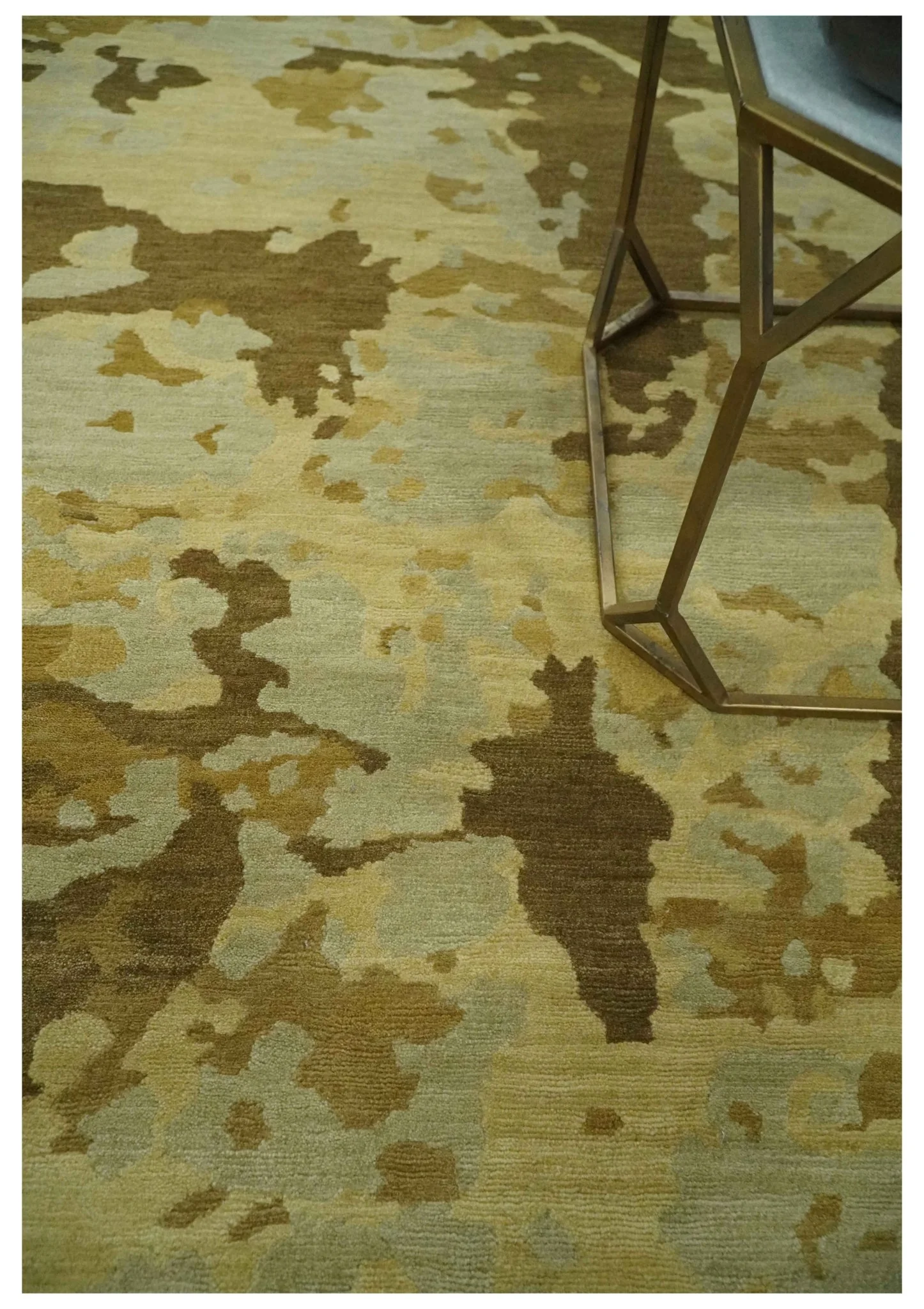 Modern Abstract Olive, Beige and Brown Hand knotted 5x6.6 wool Area Rug - Image 2
