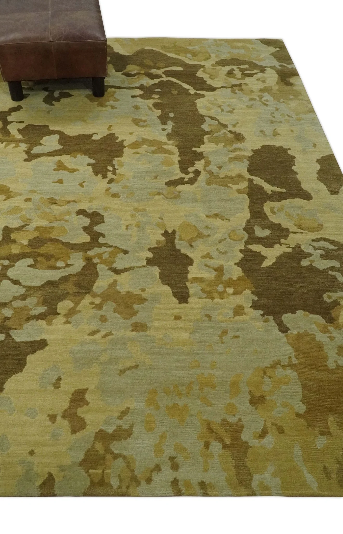 Modern Abstract Olive, Beige and Brown Hand knotted 5x6.6 wool Area Rug - Image 3