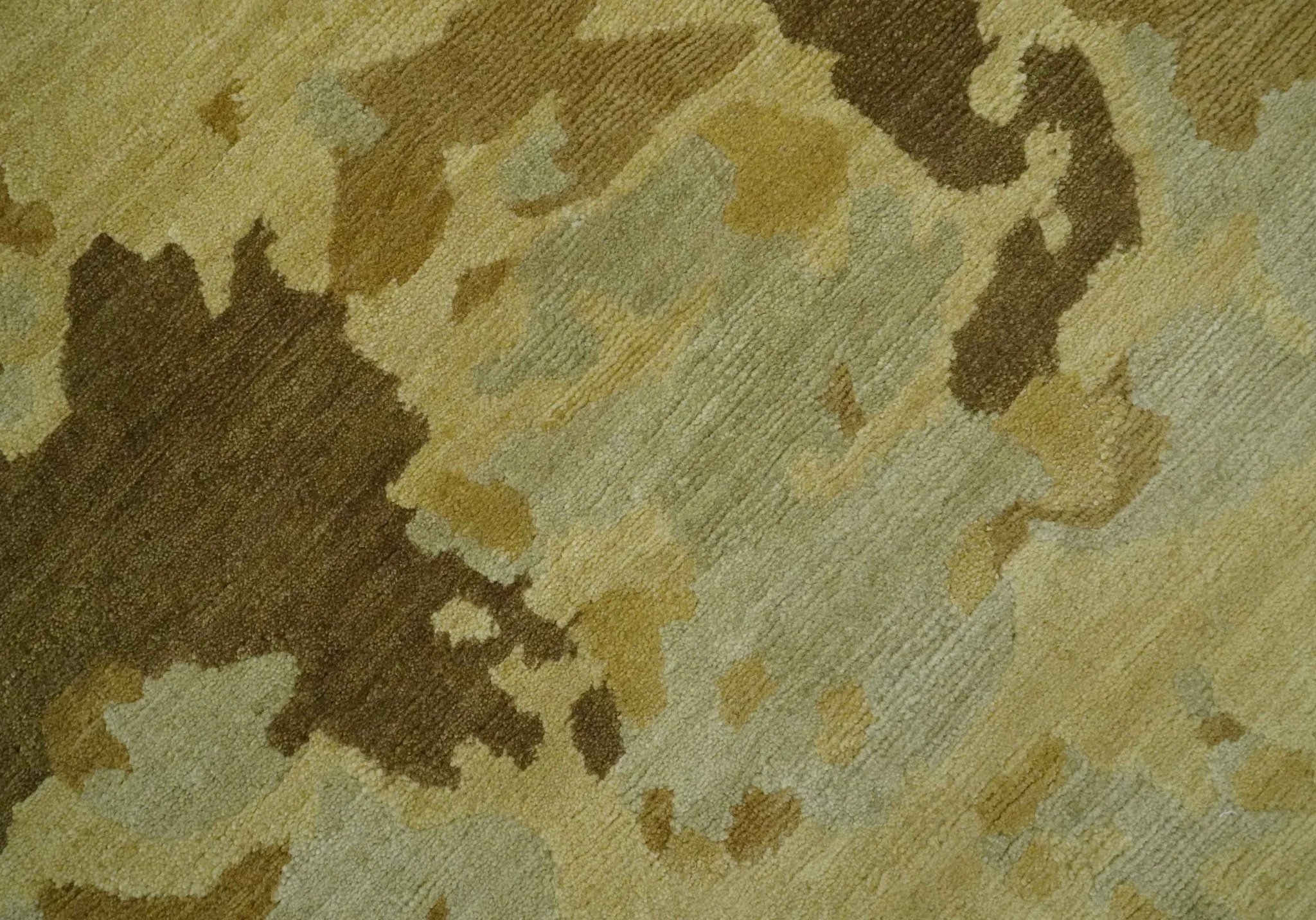 Modern Abstract Olive, Beige and Brown Hand knotted 5x6.6 wool Area Rug - Image 4