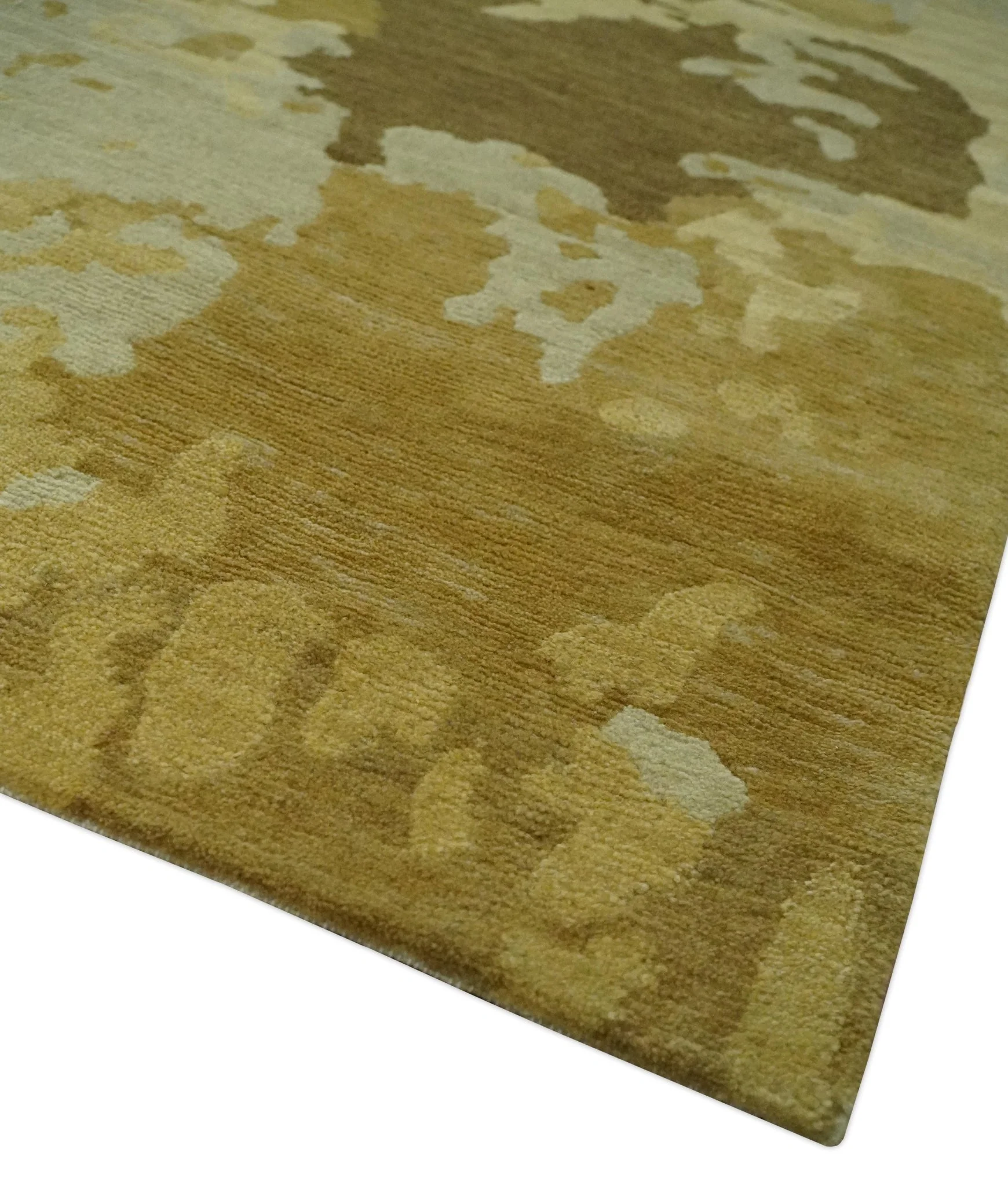 Modern Abstract Olive, Beige and Brown Hand knotted 5x6.6 wool Area Rug - Image 5