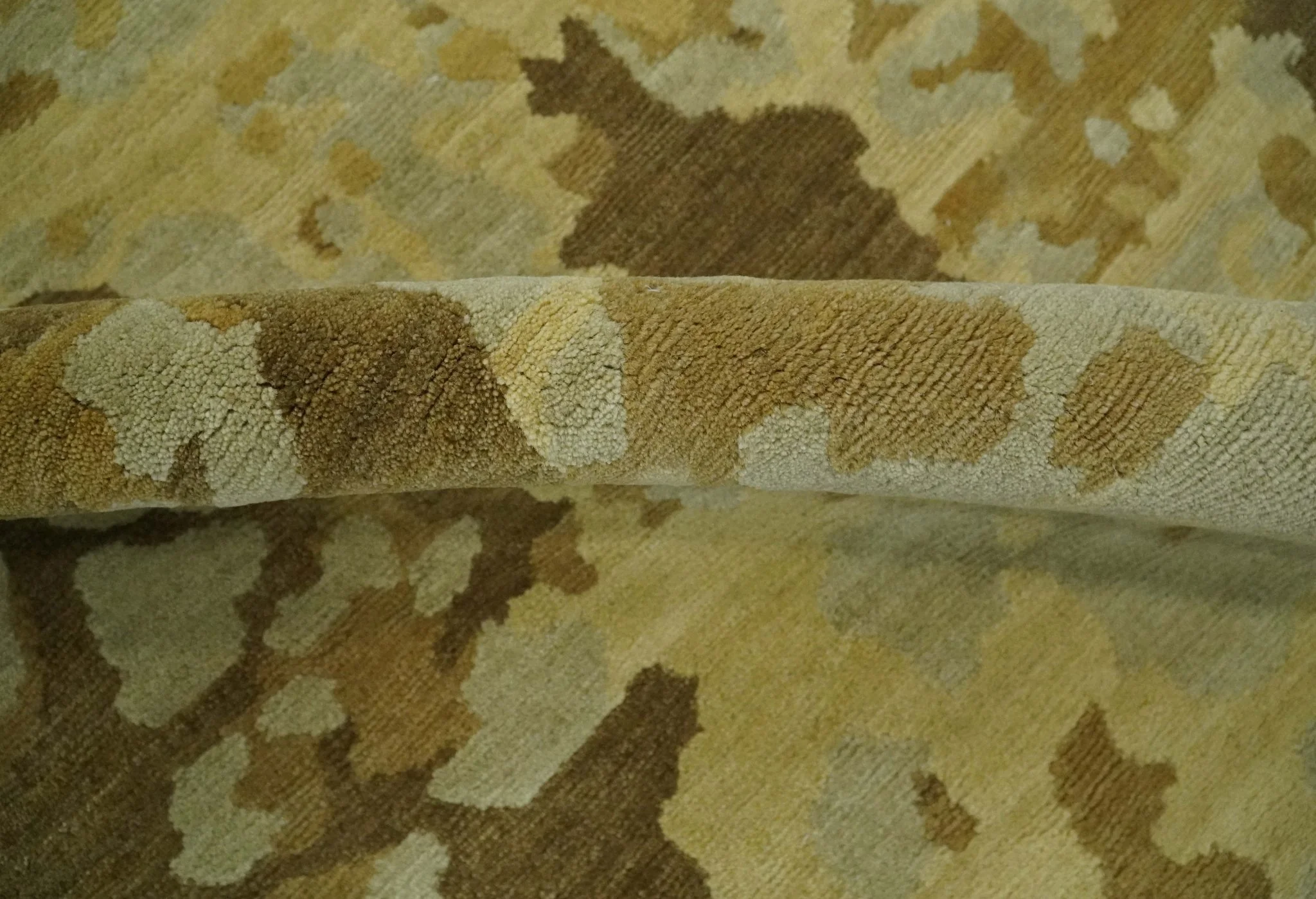 Modern Abstract Olive, Beige and Brown Hand knotted 5x6.6 wool Area Rug - Image 6
