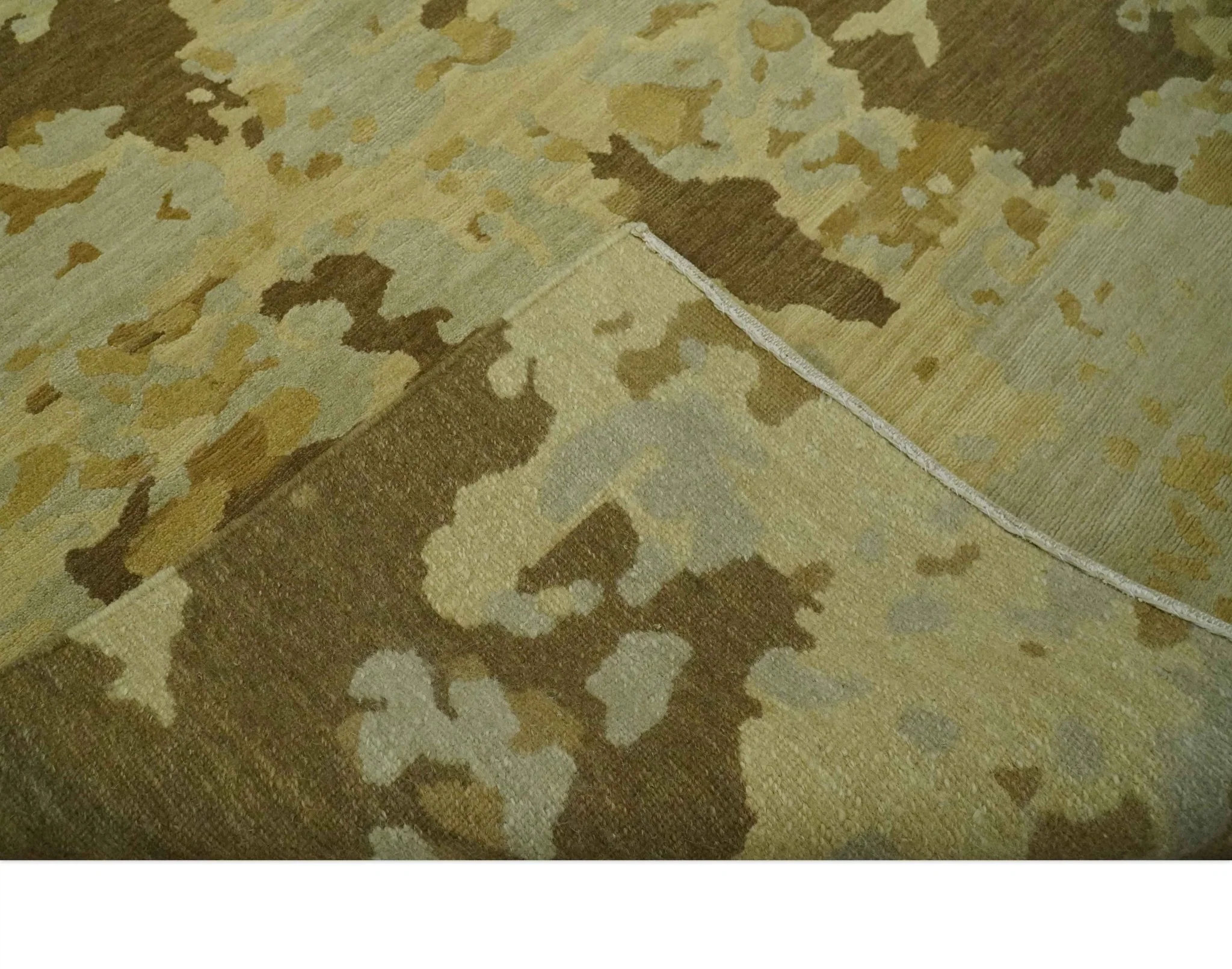 Modern Abstract Olive, Beige and Brown Hand knotted 5x6.6 wool Area Rug - Image 7