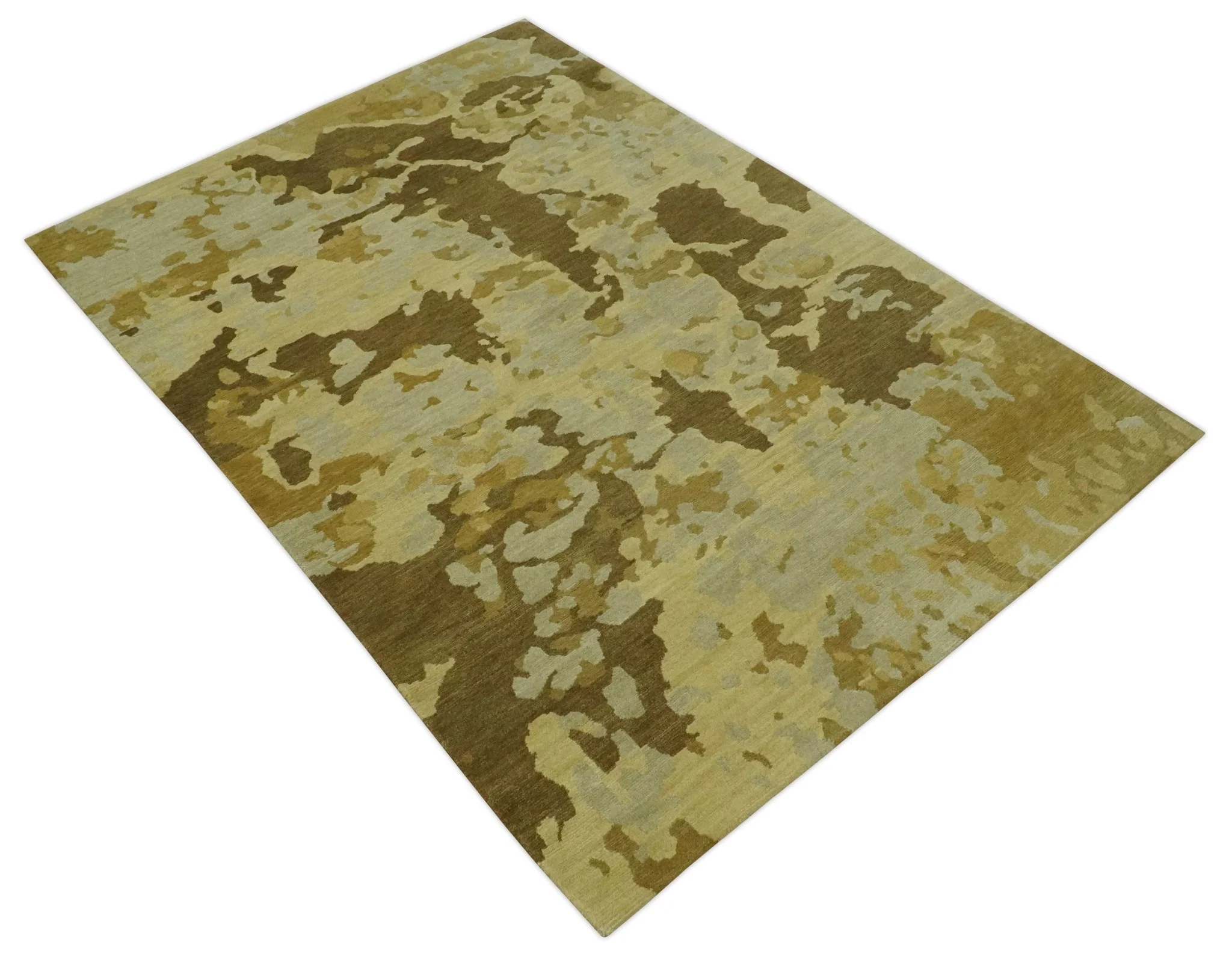 Modern Abstract Olive, Beige and Brown Hand knotted 5x6.6 wool Area Rug - Image 9