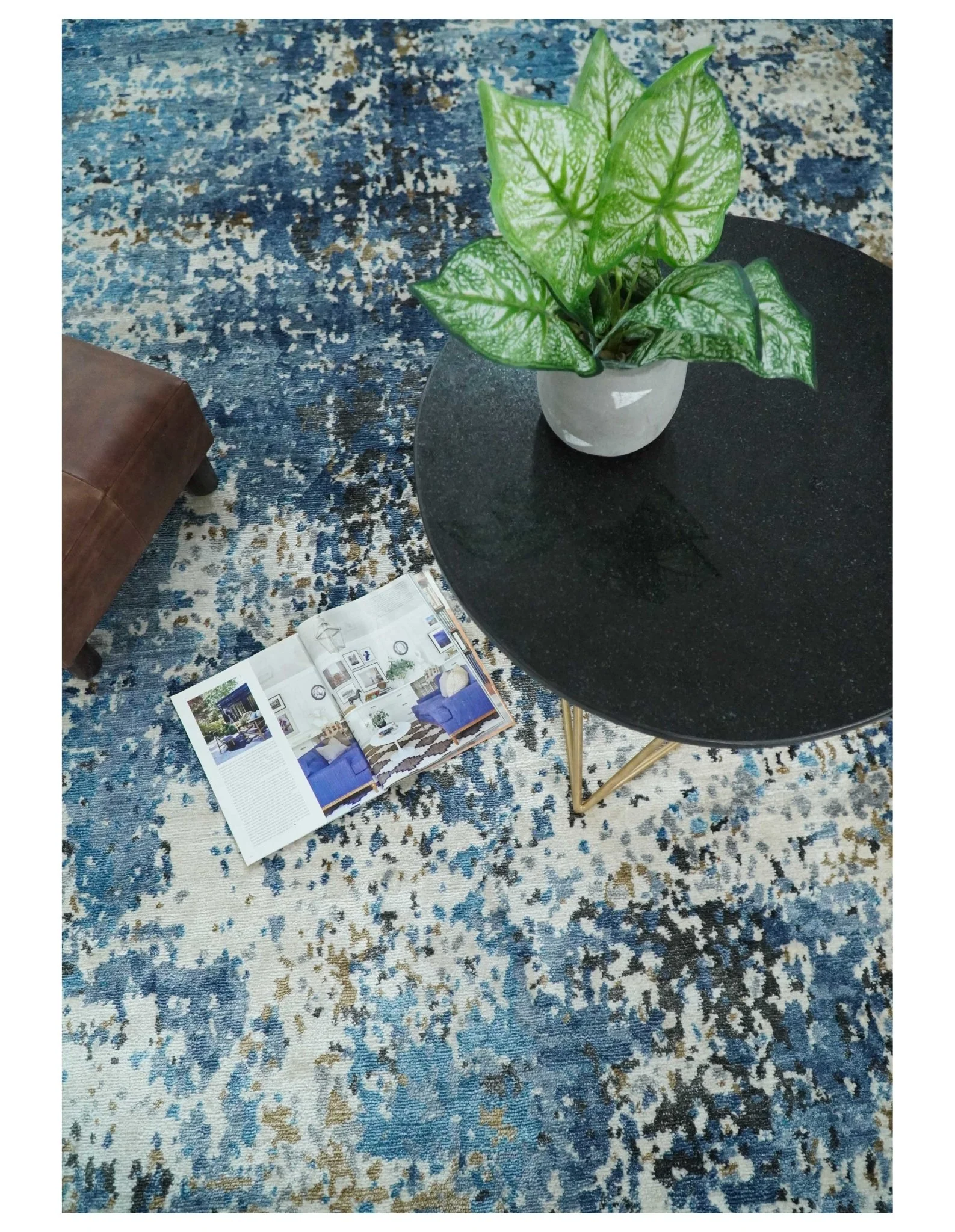 Handmade 8x10 Blue and Ivory Modern Abstract Bamboo Silk Area Rug  I TRDS1810 - Image 2