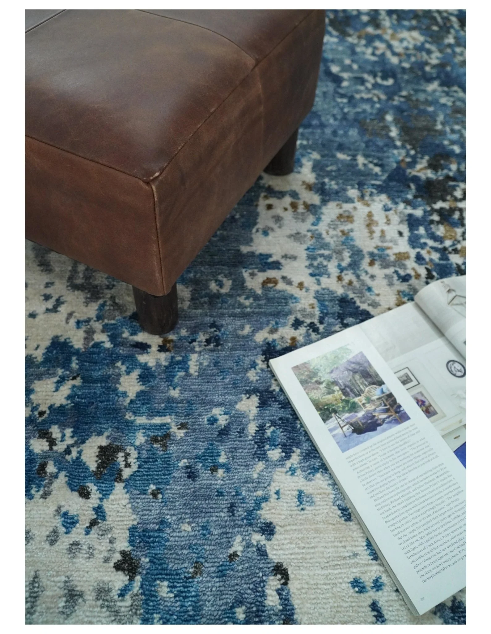 Handmade 8x10 Blue and Ivory Modern Abstract Bamboo Silk Area Rug  I TRDS1810 - Image 6