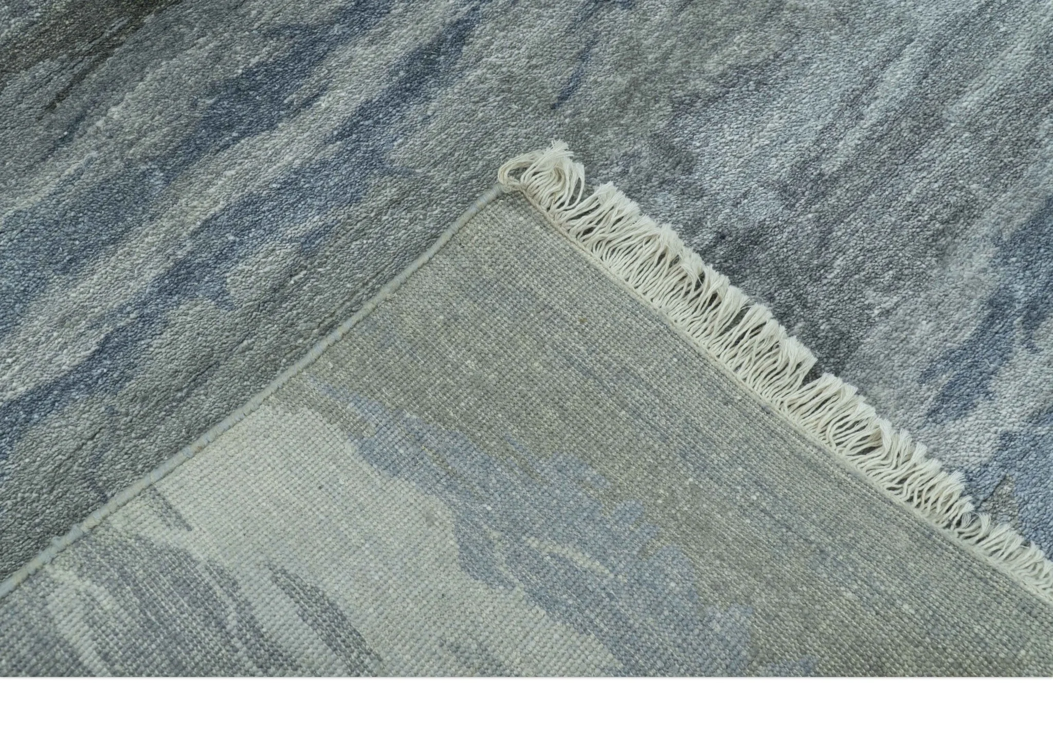 Modern Abstract Pattern Blue And Silver Hand Knotted 4x6 Bamboo Silk Area Rug - Image 4