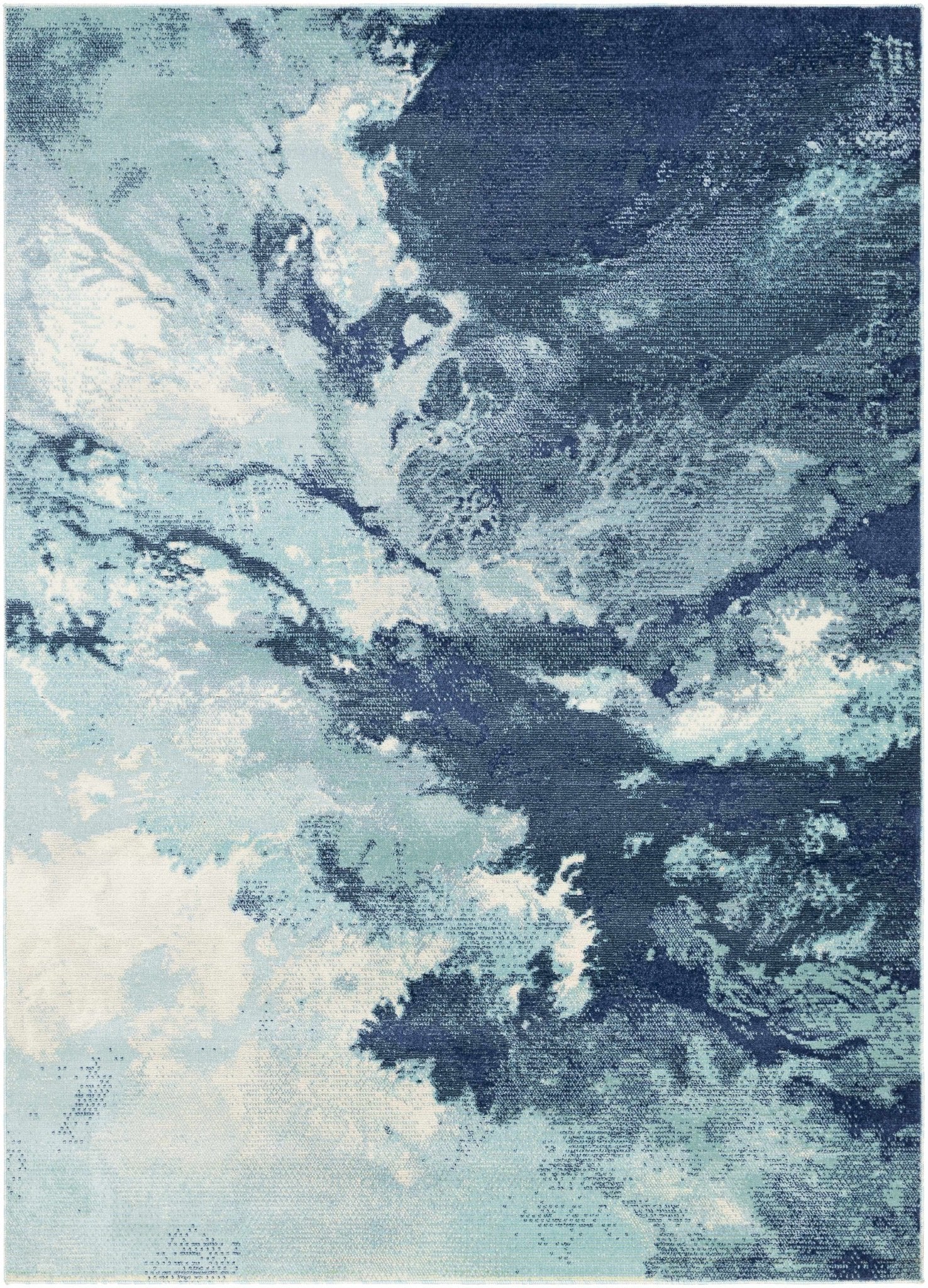 Modern Abstract Pattern Ivory And Blue Machine Woven Indoor/Outdoor Rug - Image 10