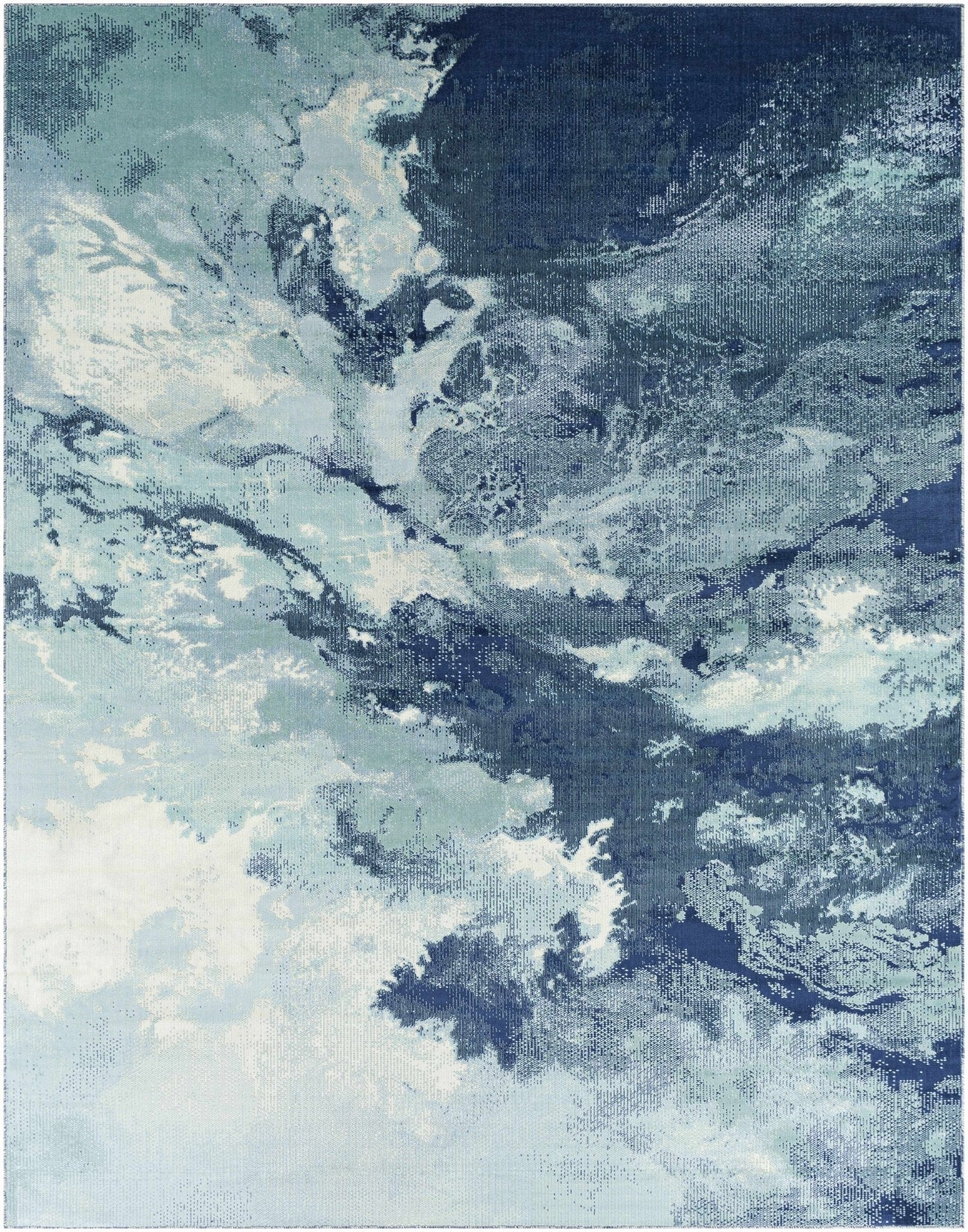 Modern Abstract Pattern Ivory And Blue Machine Woven Indoor/Outdoor Rug - Image 2