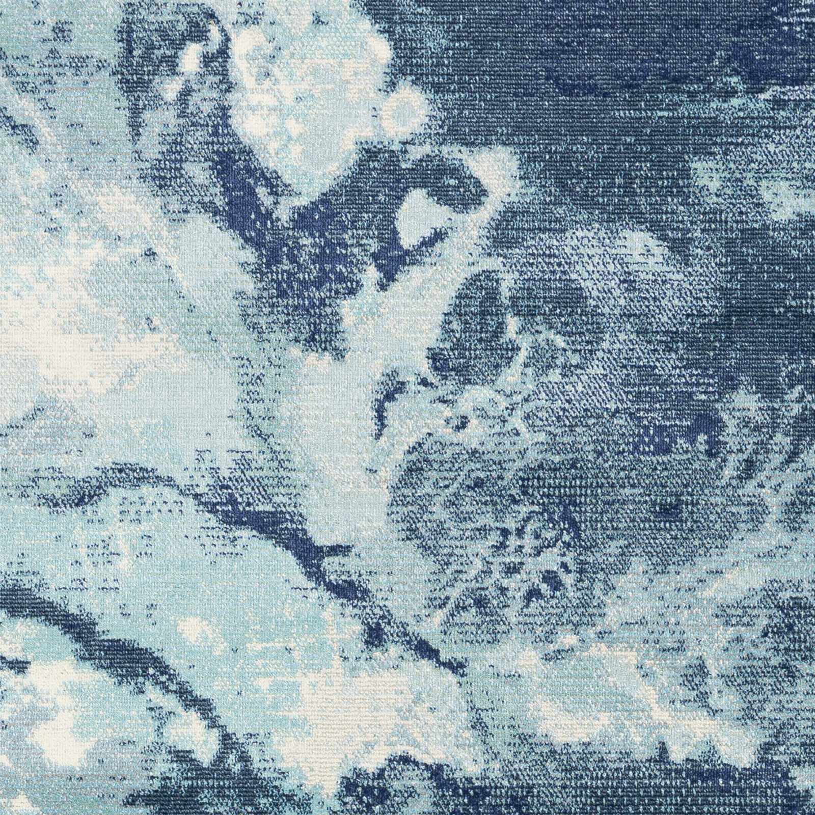Modern Abstract Pattern Ivory And Blue Machine Woven Indoor/Outdoor Rug - Image 4