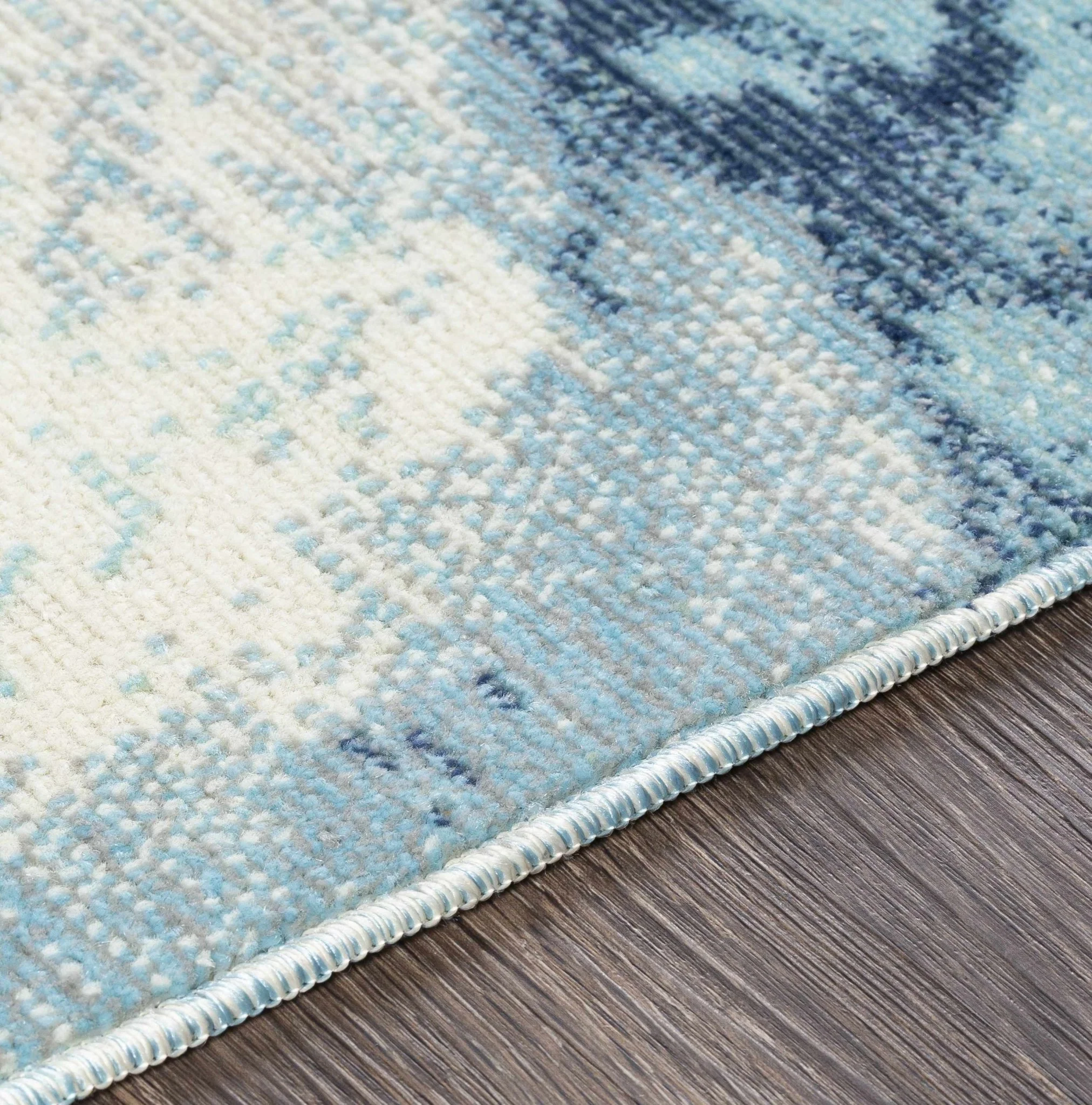 Modern Abstract Pattern Ivory And Blue Machine Woven Indoor/Outdoor Rug - Image 6